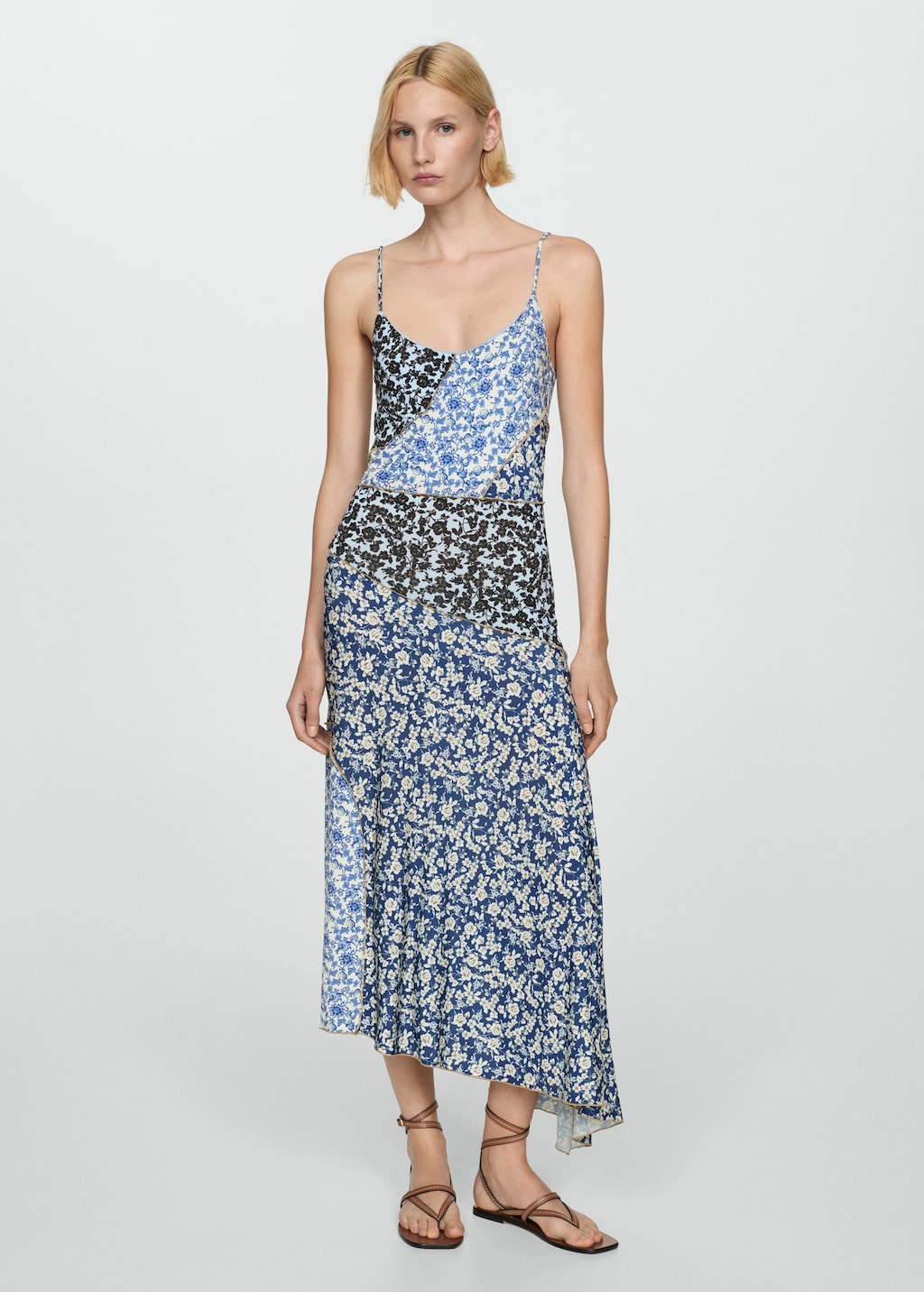 Printed dress with contrast stitching Women MANGO USA