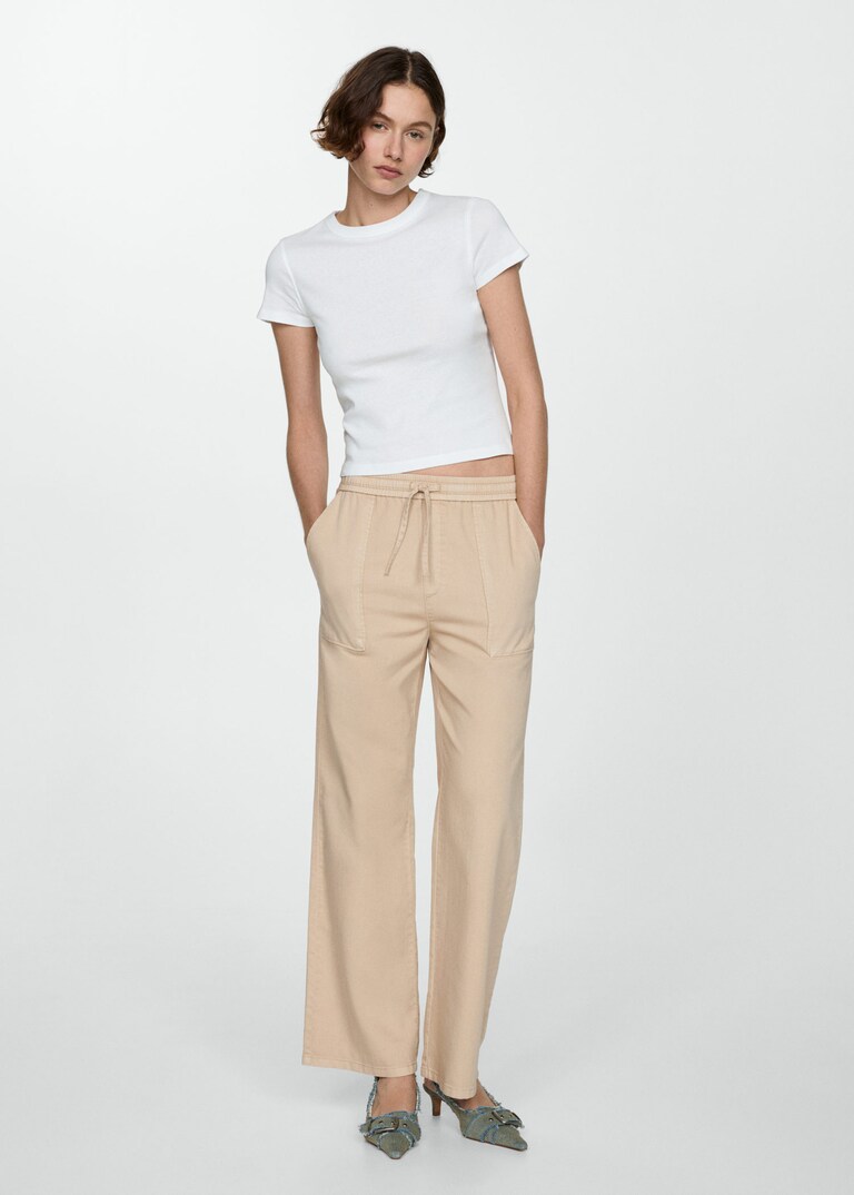 Mango Picasoo Lace Flared Trousers, Light Beige, 6
