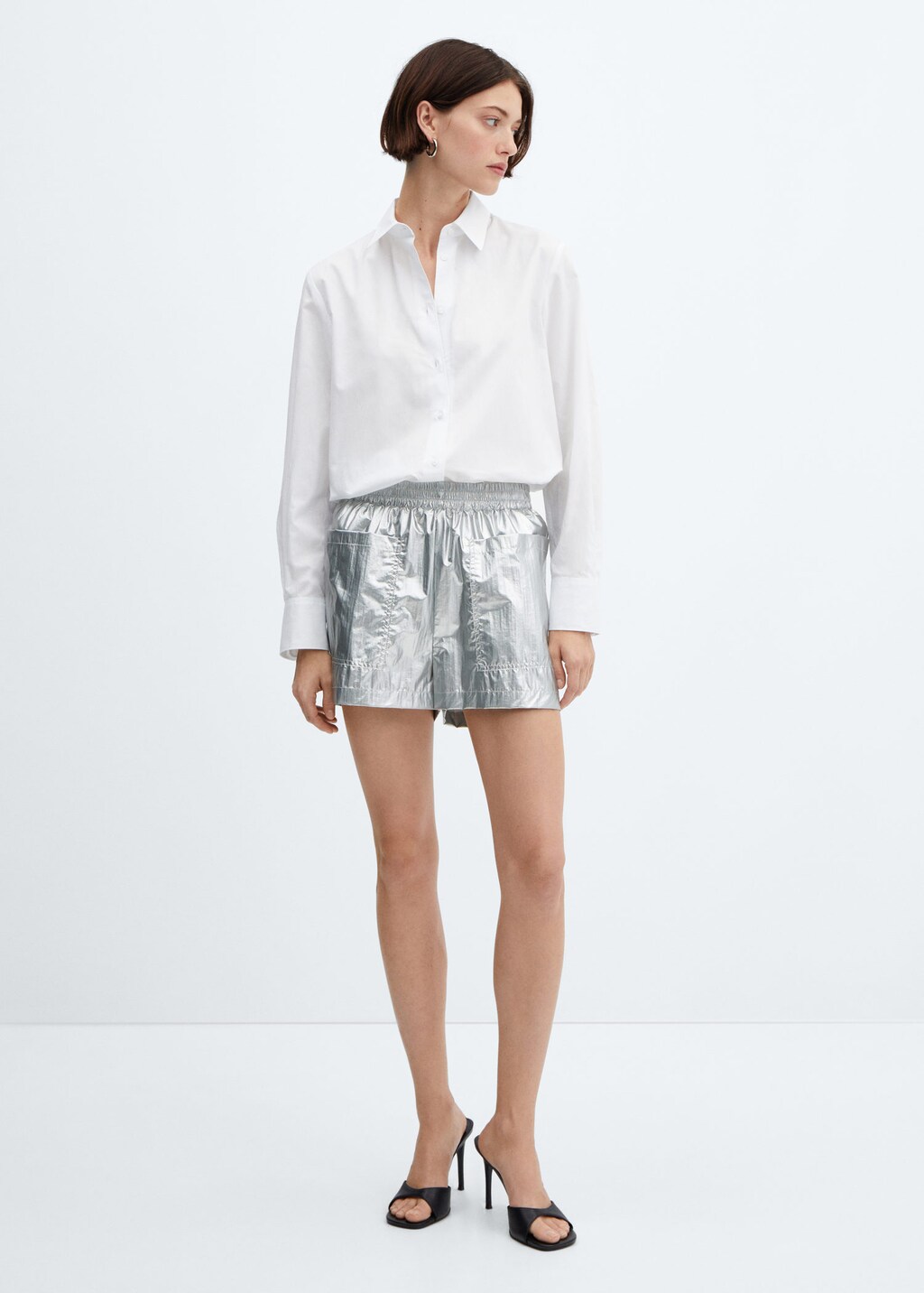 Silver leather shop shorts