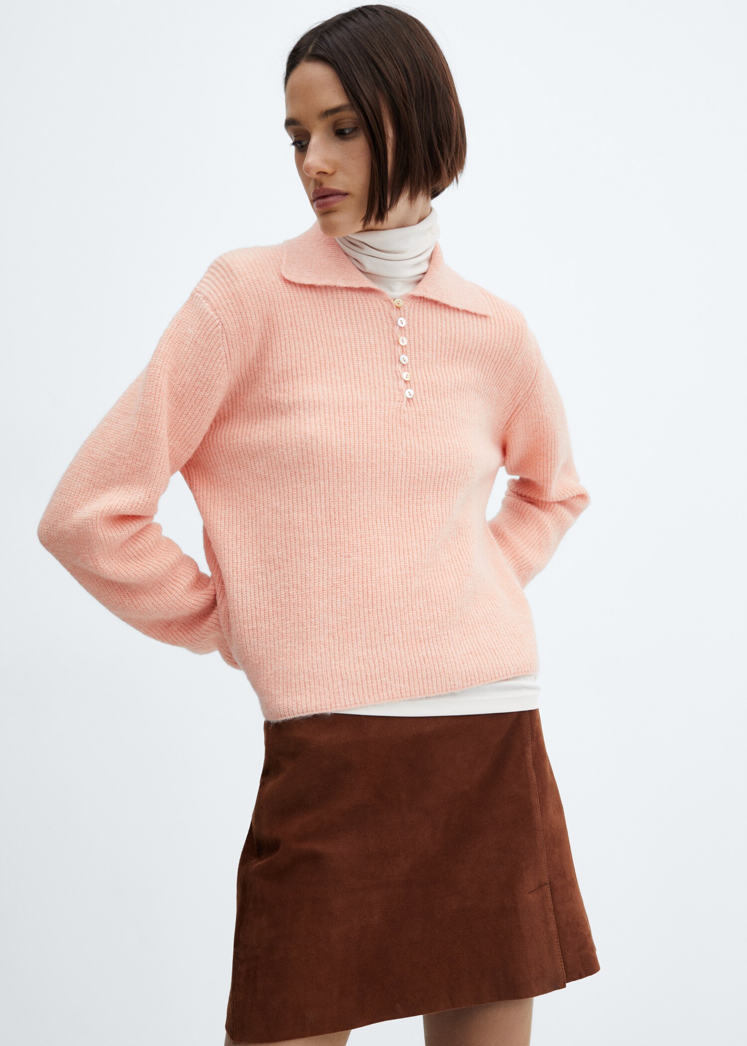 Knitted polo-neck sweater - Medium plane