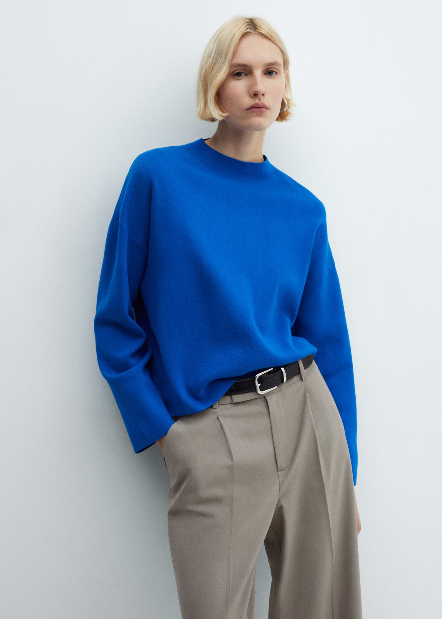 Knitted sweater with perkins neck - Medium plane