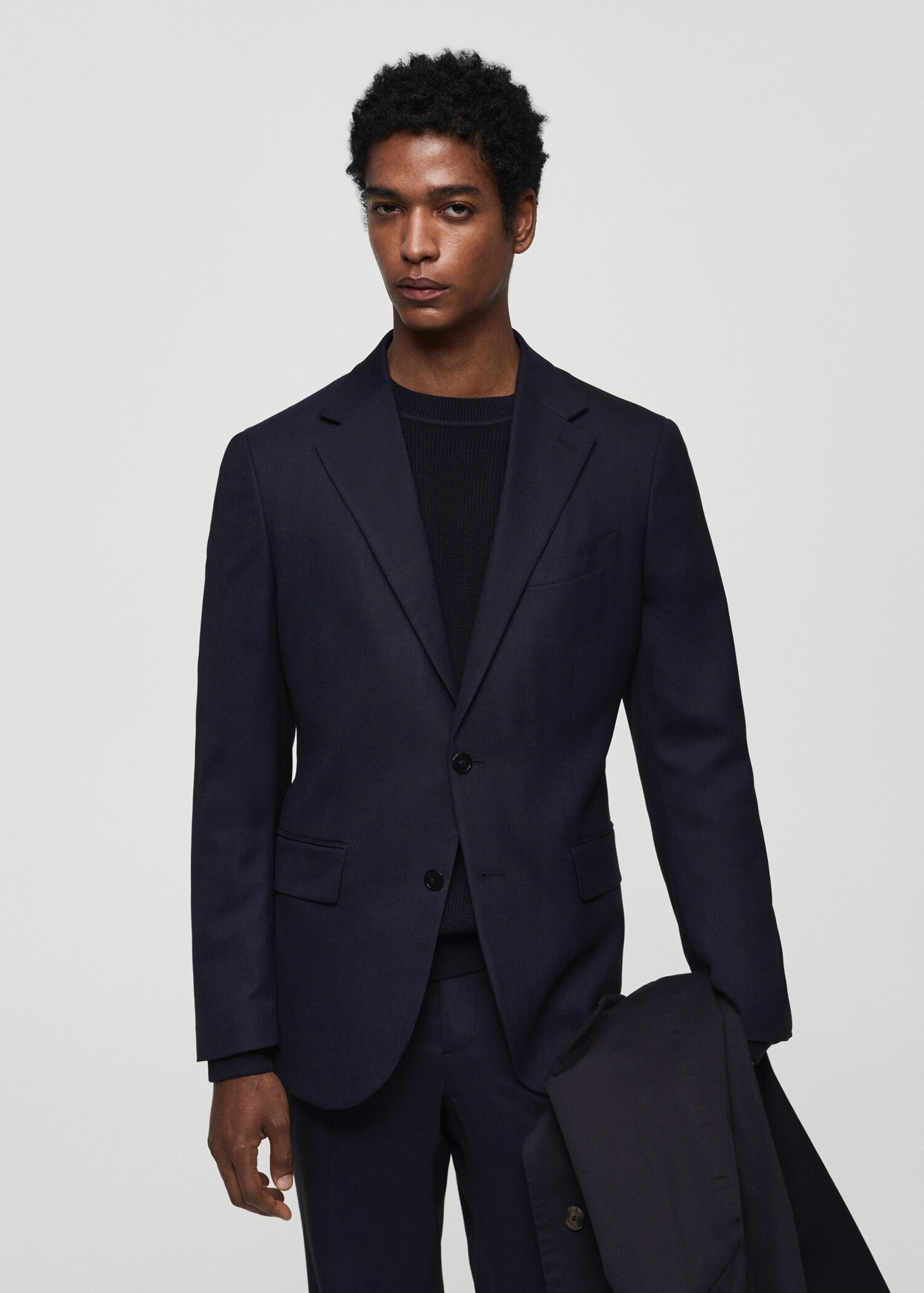 Slim fit cold wool herringbone suit jacket - Medium plane