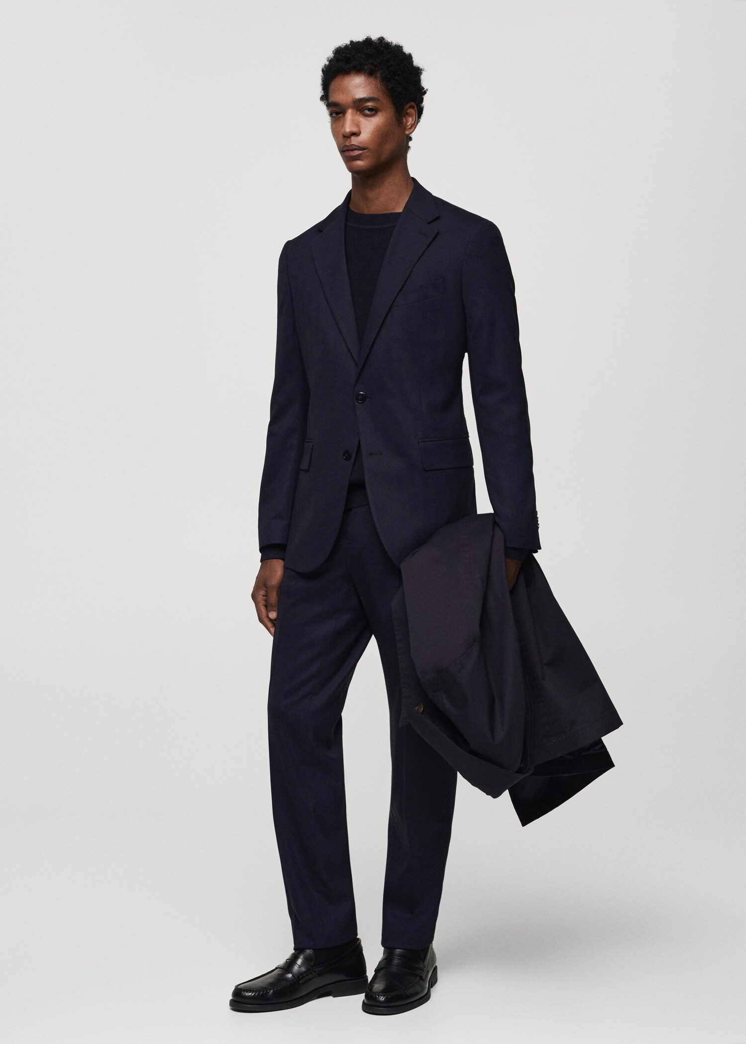 Veste costume laine froide slim-fit chevrons - Plan général