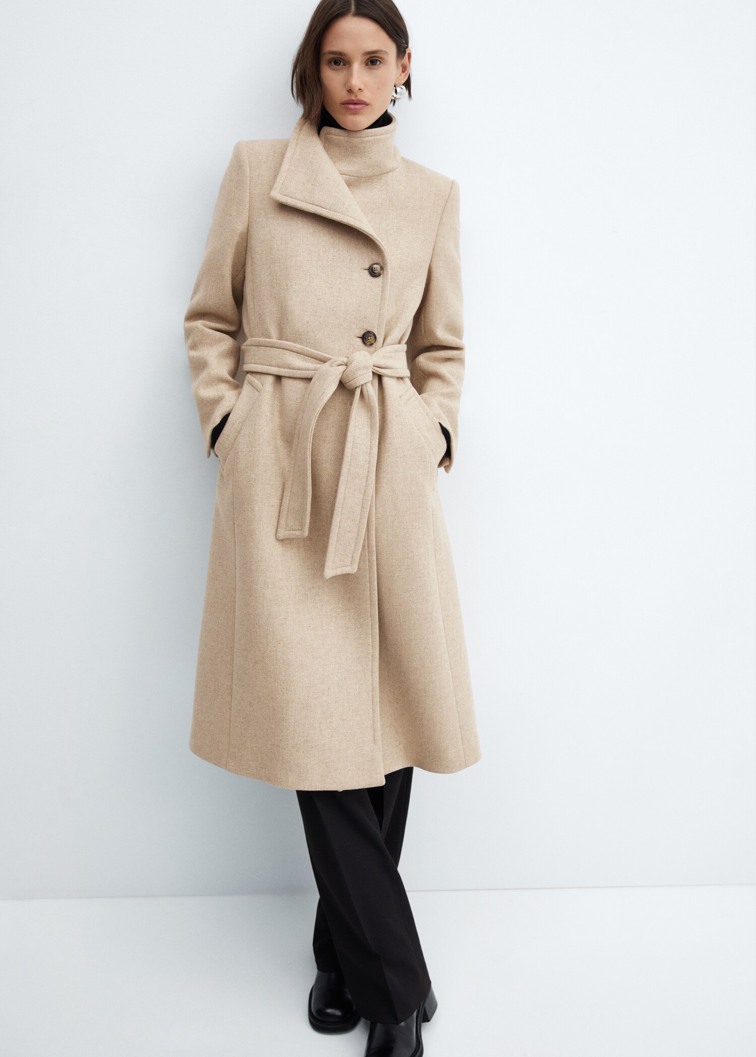 Belted Manteco wool coat - Woman | MANGO USA 