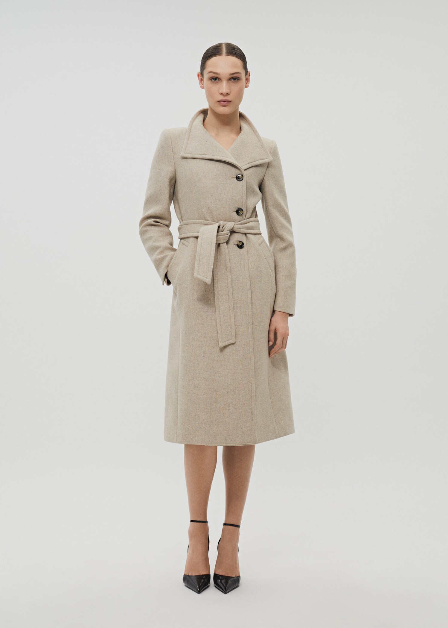 Belted Manteco wool coat - Woman | MANGO USA 