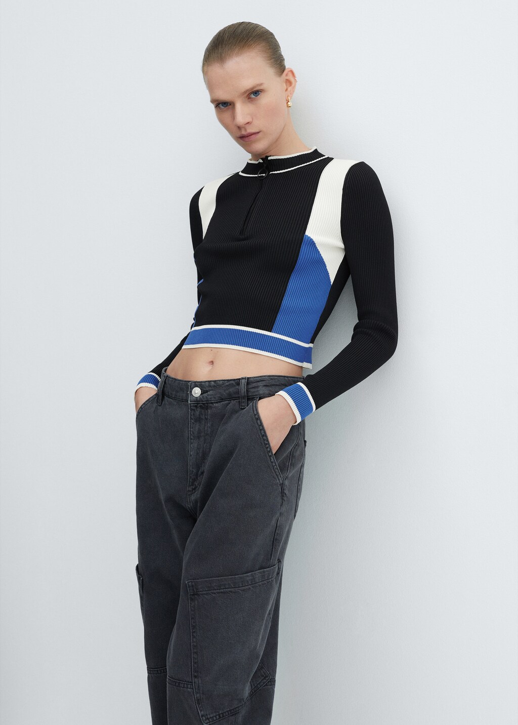 Ribbed sweater with zip - Women | MANGO Niger