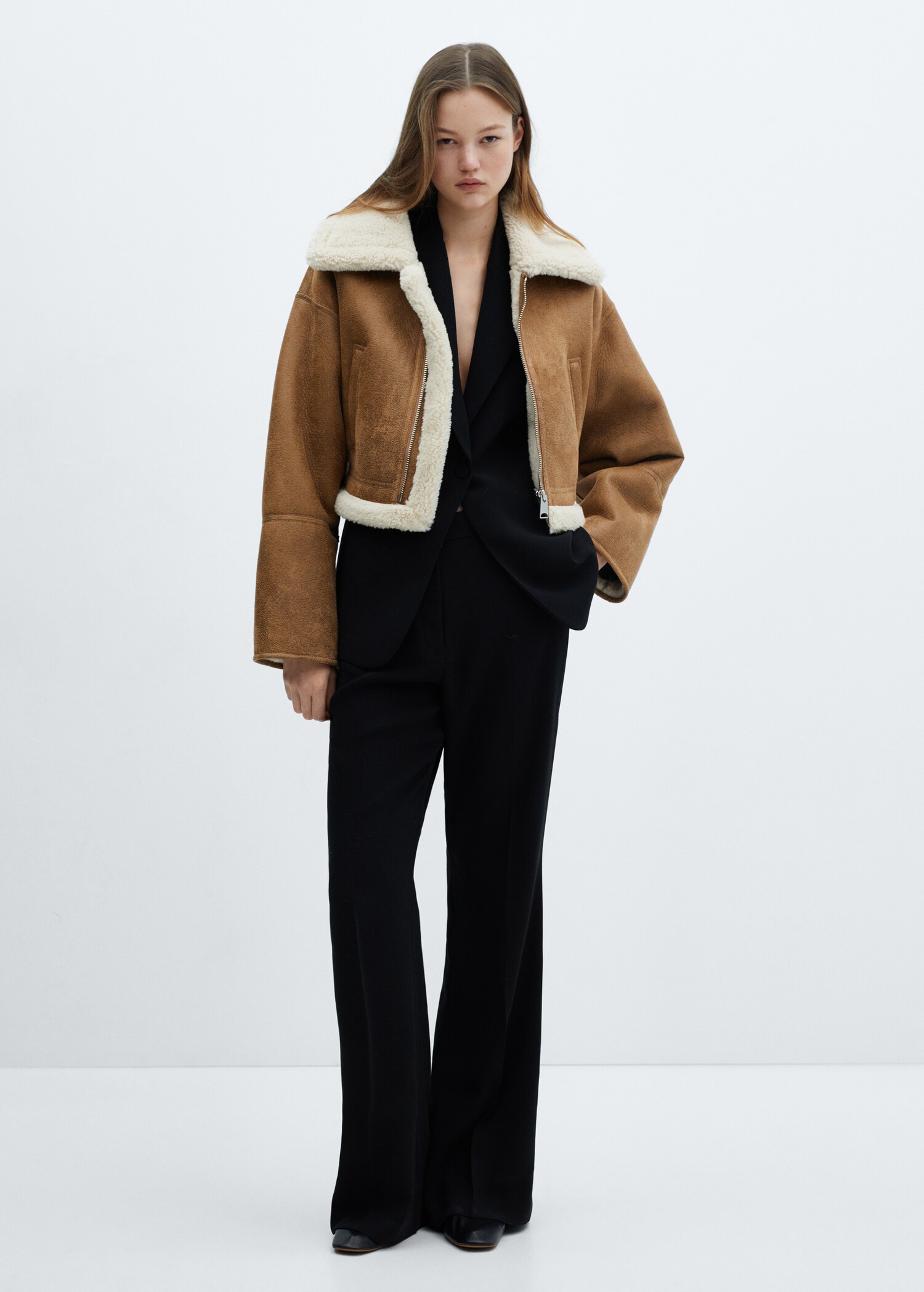 Shearling-lined leather-effect jacket - General plane