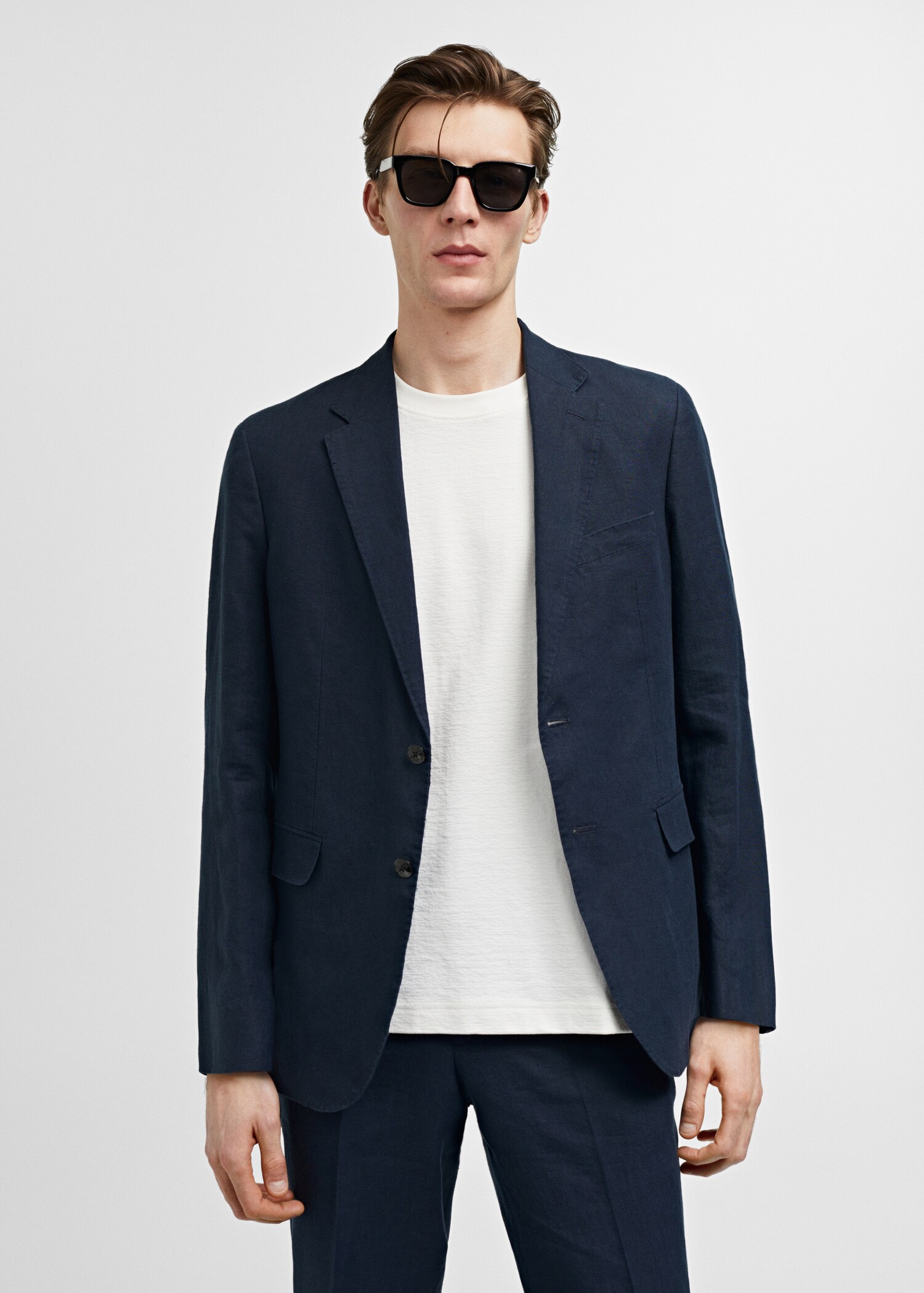100% linen slim-fit suit jacket - Medium plane