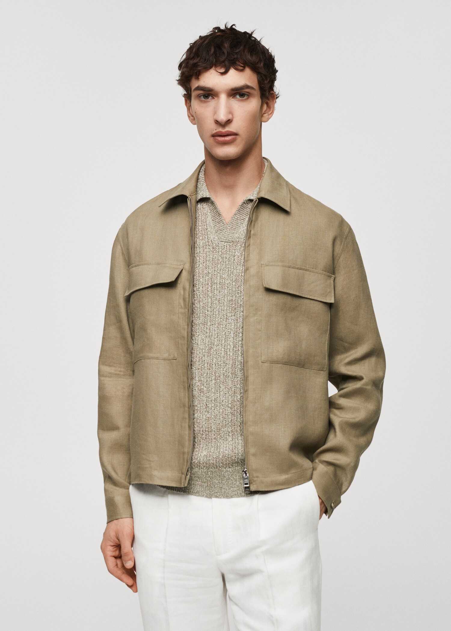 100% linen overshirt with pockets - Medium plane