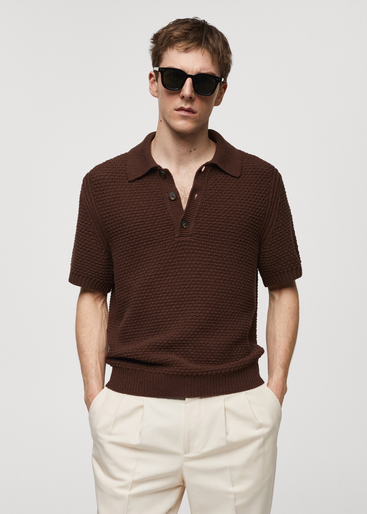 100% cotton braided knitted polo shirt - Men | MANGO Zambia