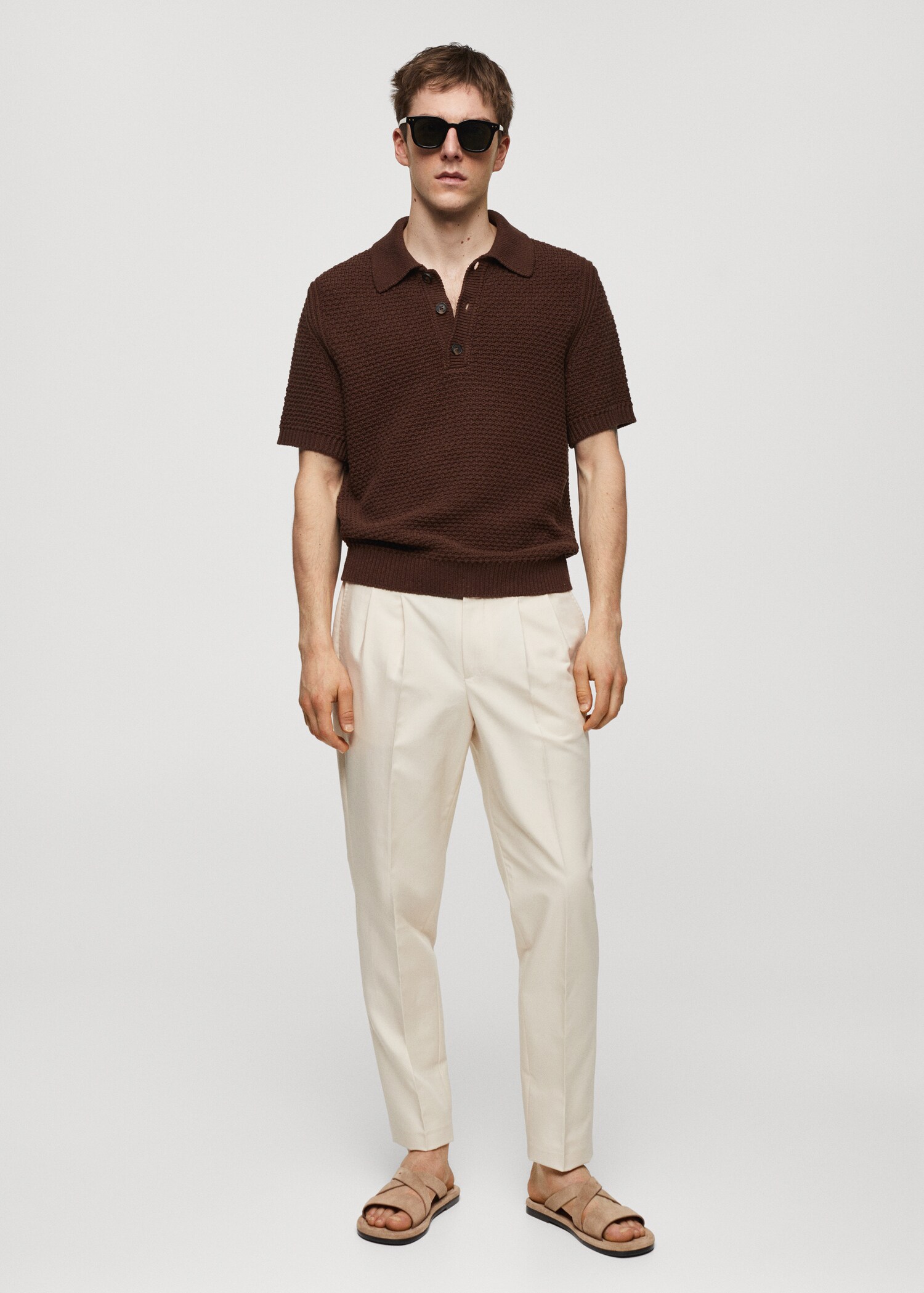 100% cotton braided knitted polo shirt - Men | MANGO Zambia