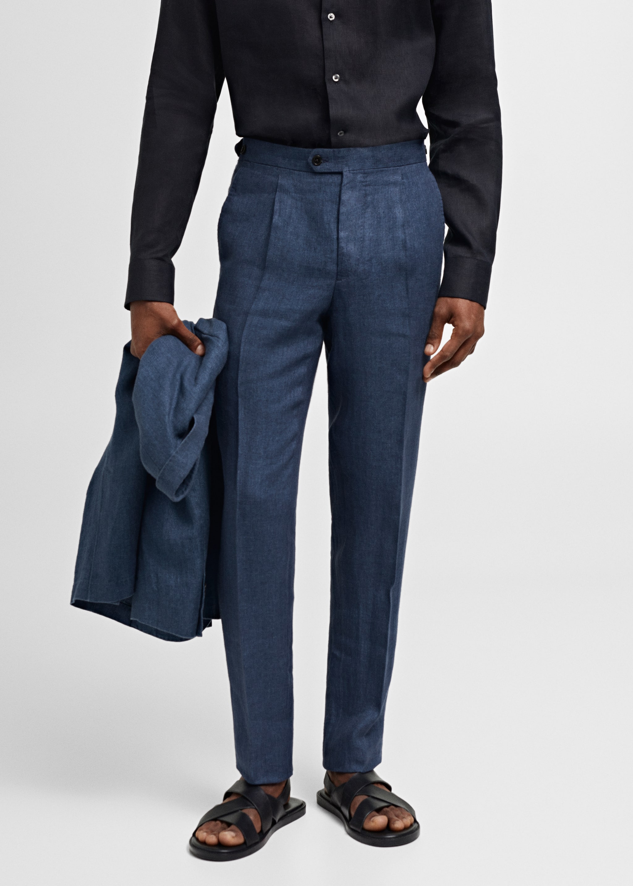 Pantalon costume slim-fit 100 % lin chevrons - Plan moyen