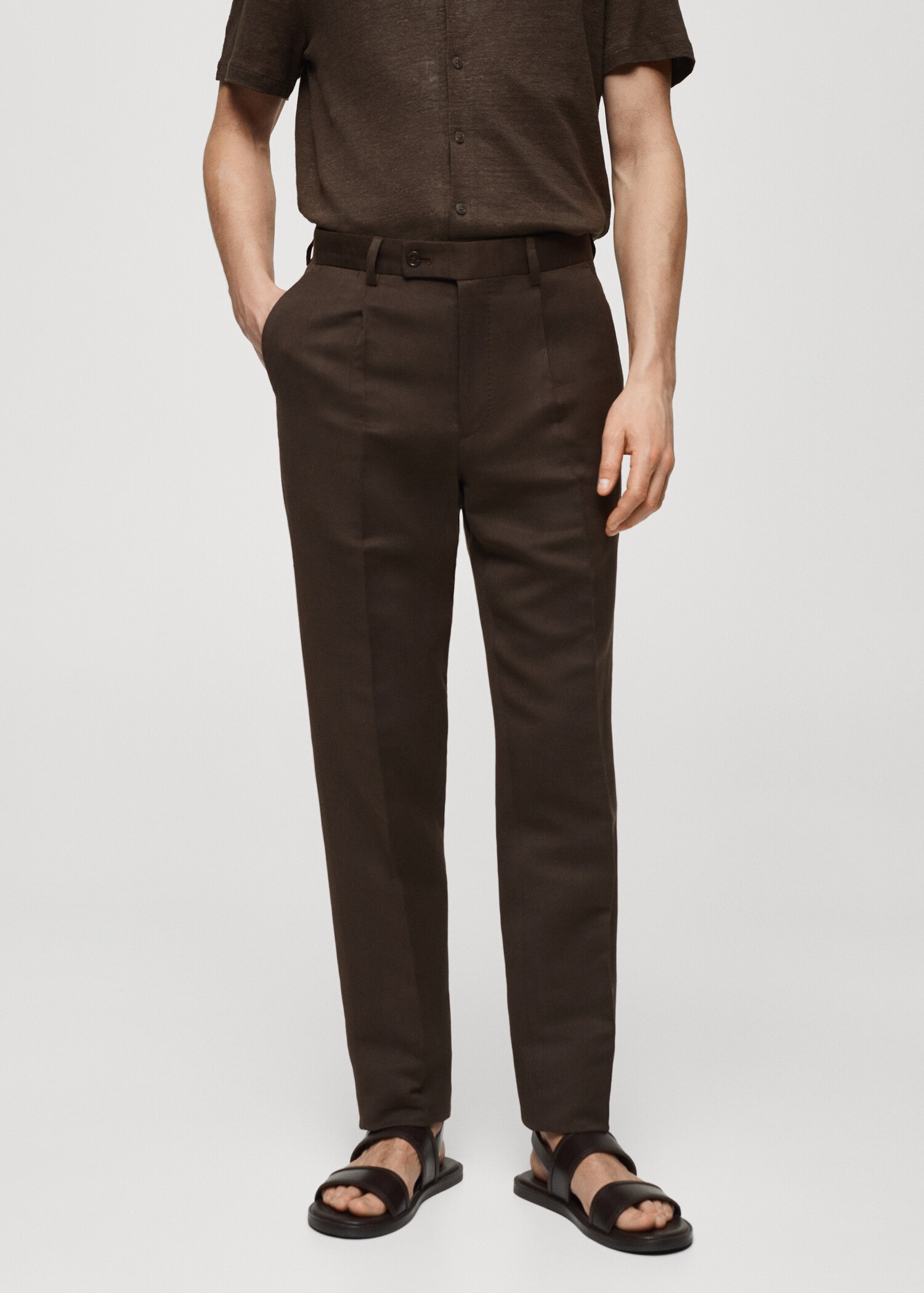 Pantalón traje slim fit algodón lino - Plano medio