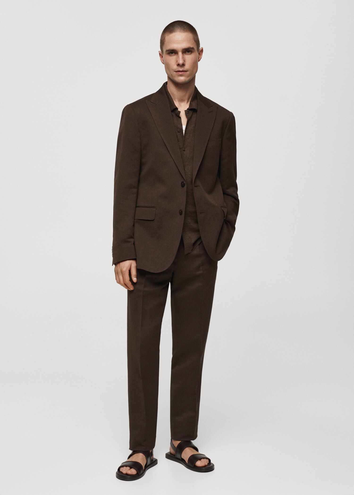 Pantalón traje slim fit algodón lino - Plano general