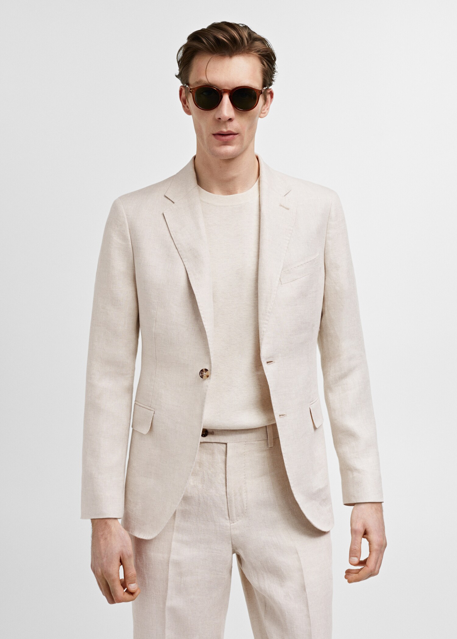 100% linen slim-fit suit jacket - Medium plane