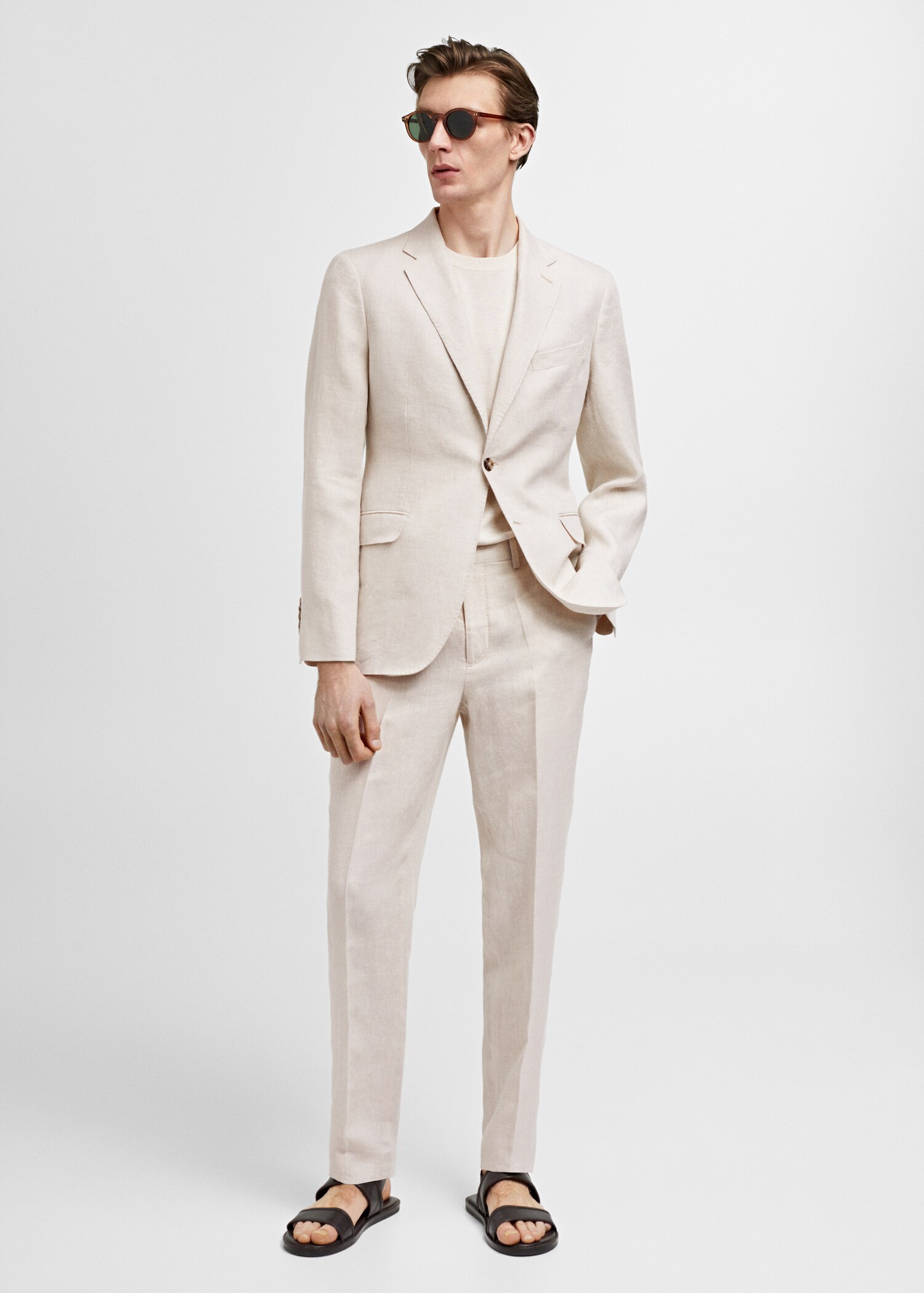 100% linen slim-fit suit jacket - General plane