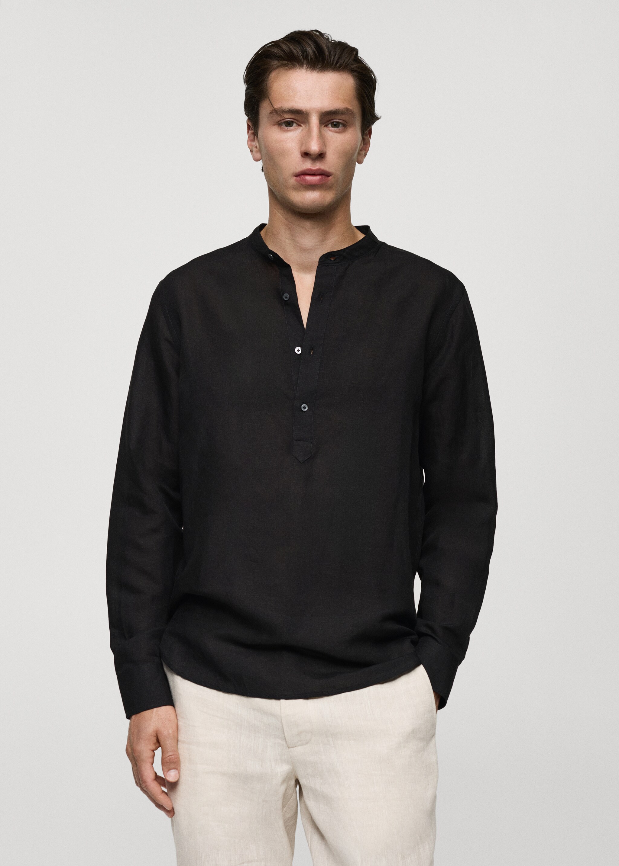 Regular-fit linen shirt with mao collar - Medium plane