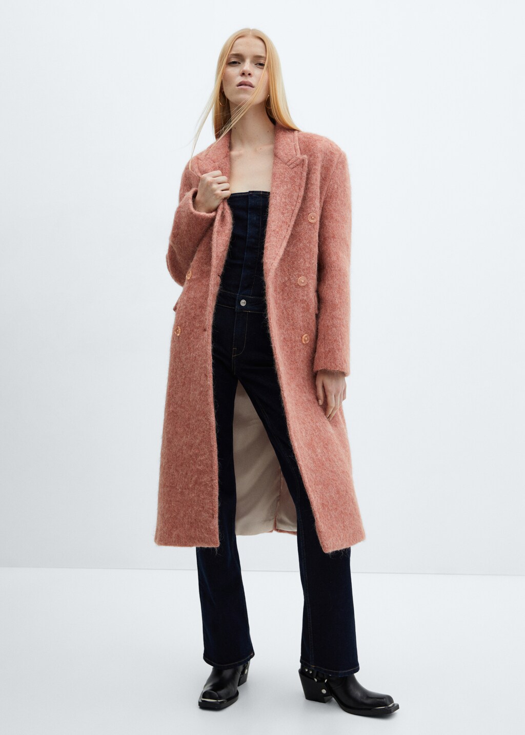 Double-breasted wool coat - Women | MANGO Japan