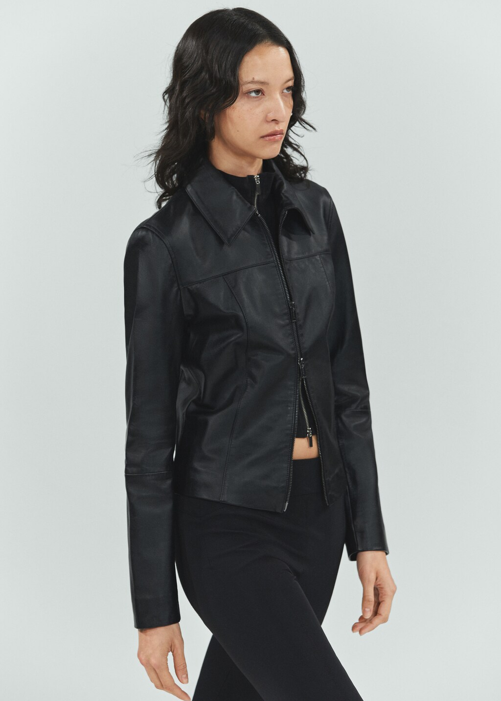 100% leather fitted jacket - Women | MANGO Japan