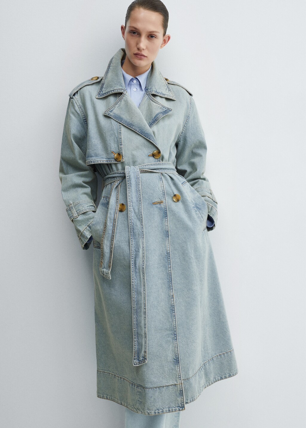 Double breasted denim trench | MANGO Kosovo