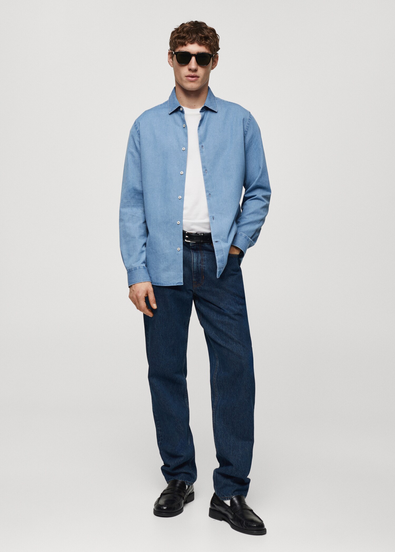 Regular-fit cotton chambray shirt - General plane