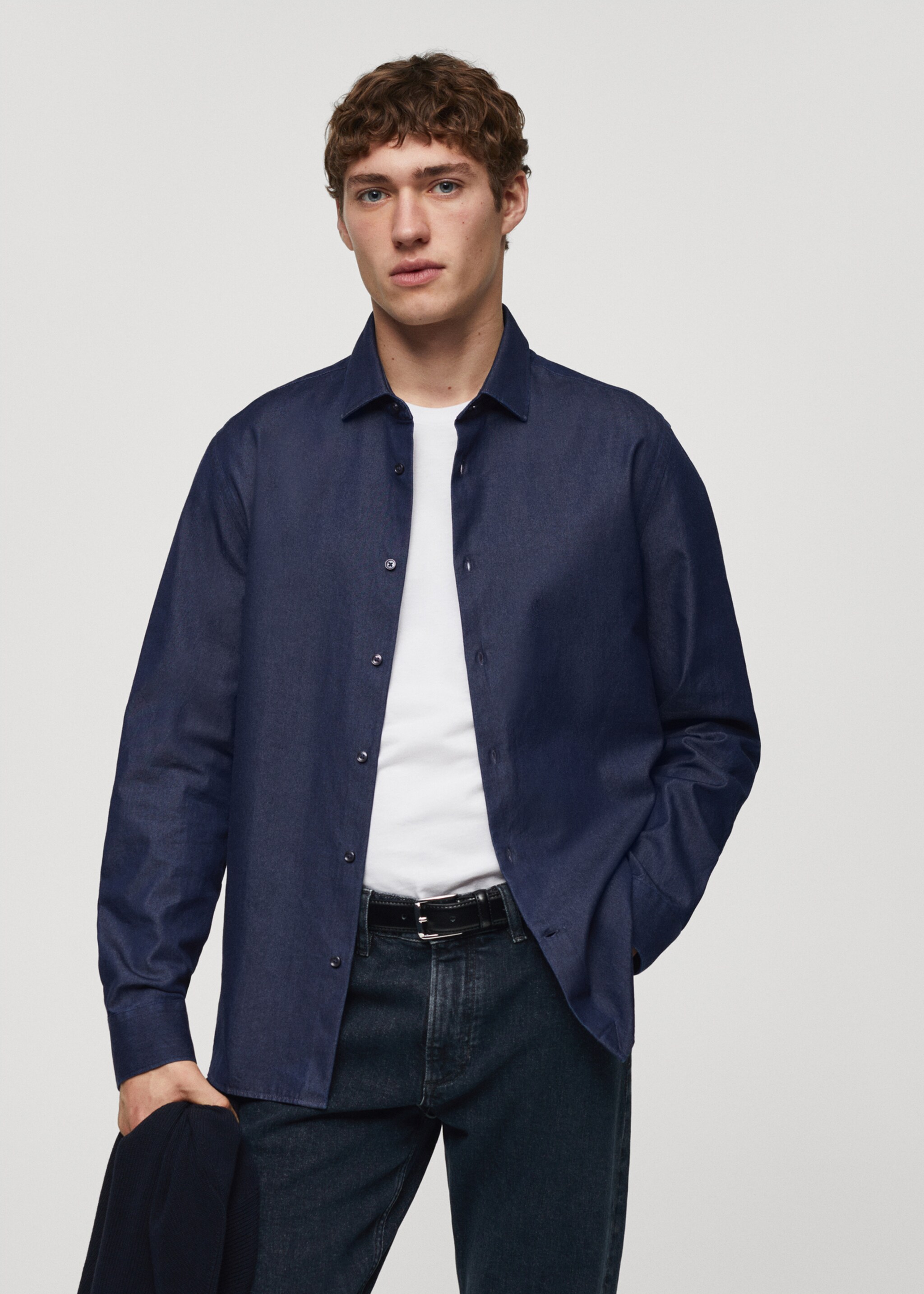 Regular-fit cotton chambray shirt - Medium plane