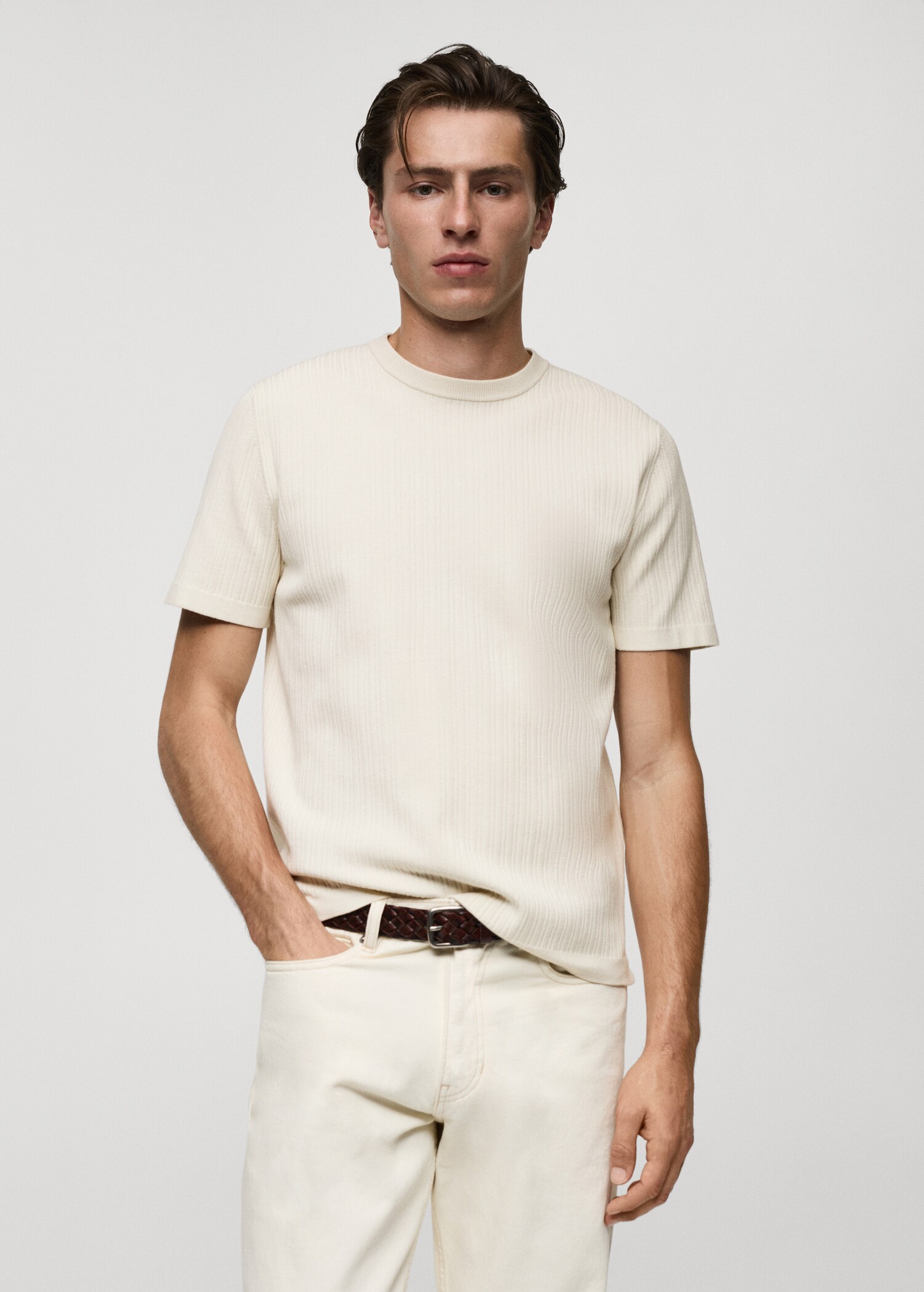 Ribbed  knit t-shirt - Medium plane