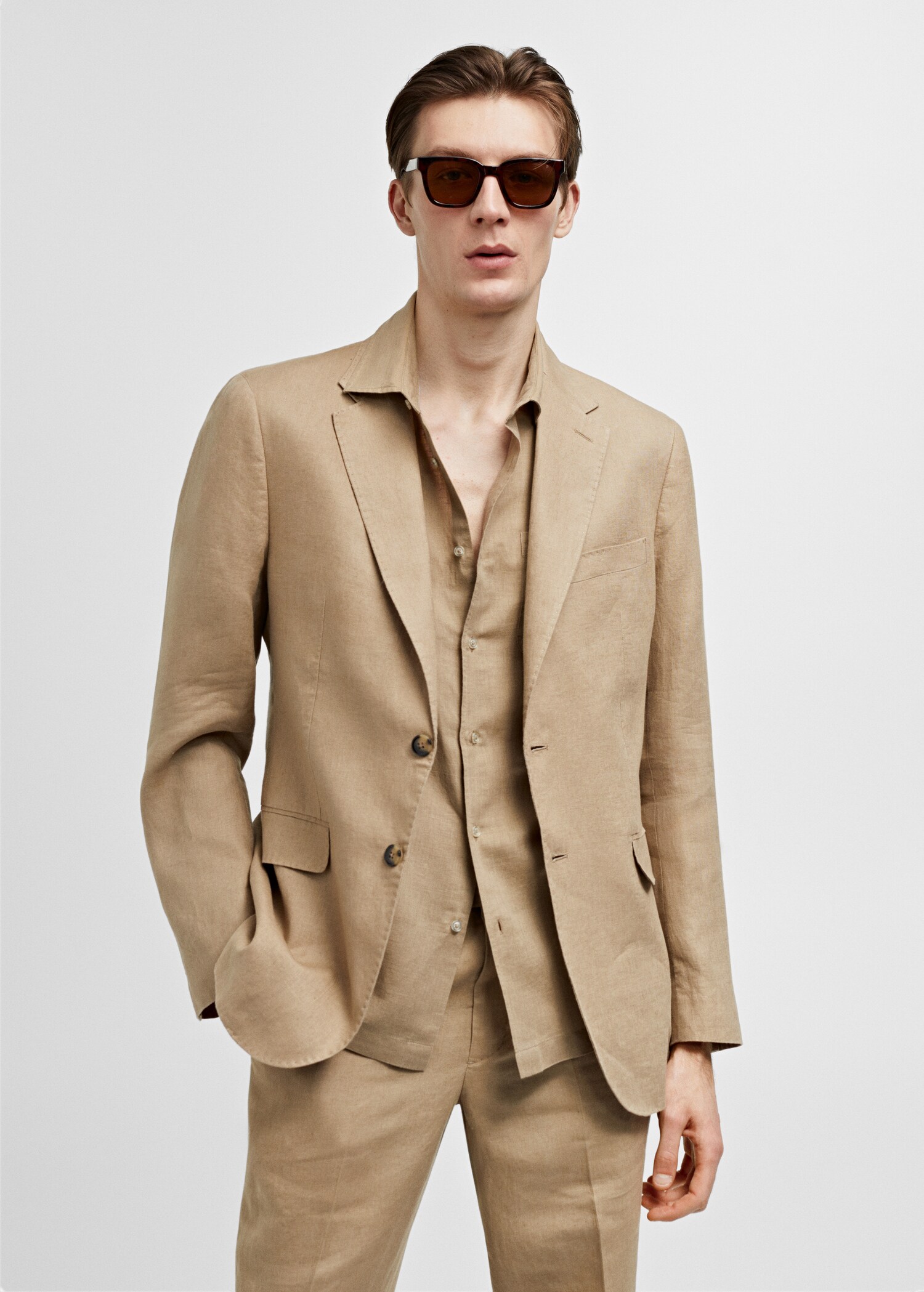 100% linen slim-fit suit jacket - Medium plane