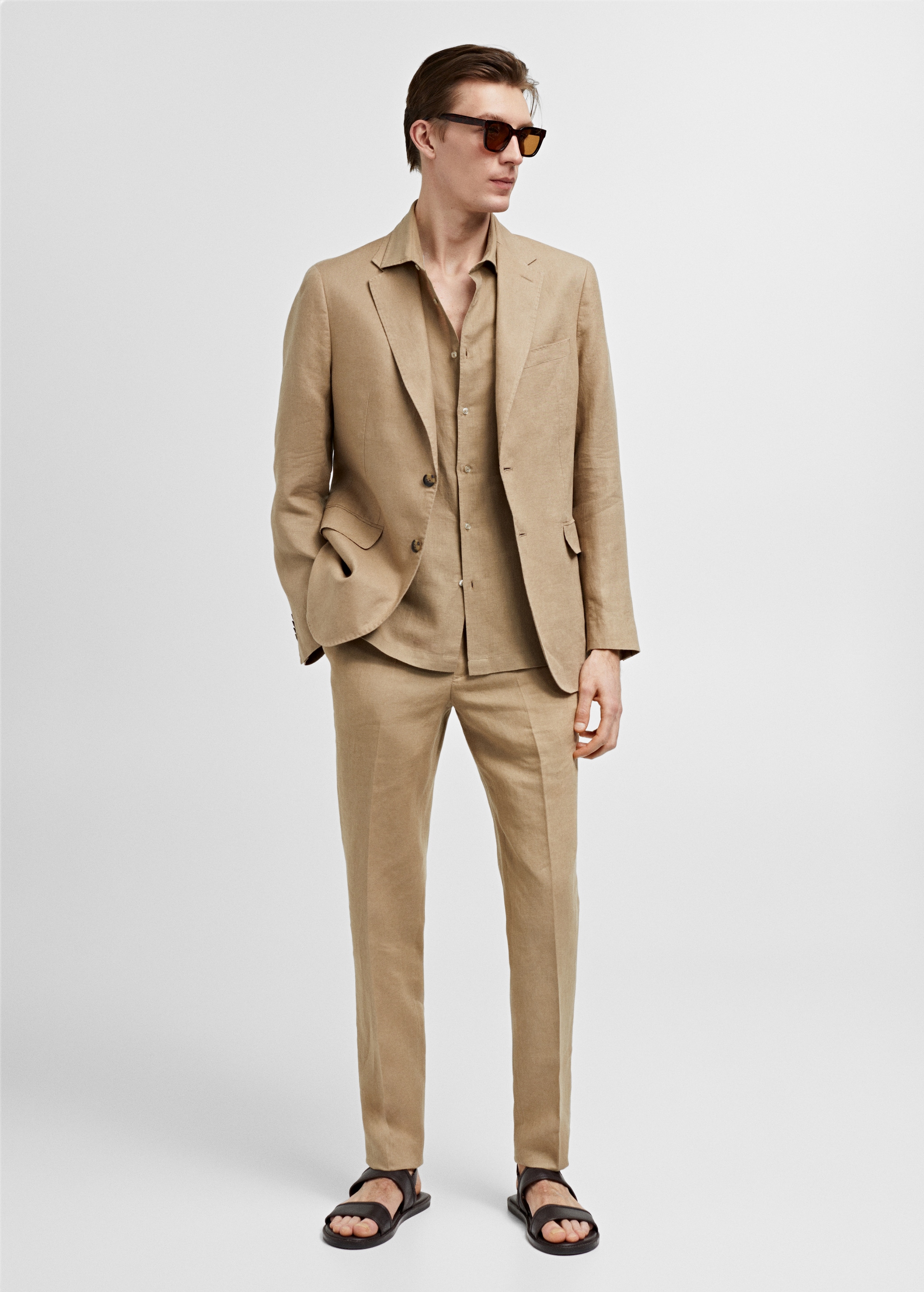 100% linen slim-fit suit jacket - General plane