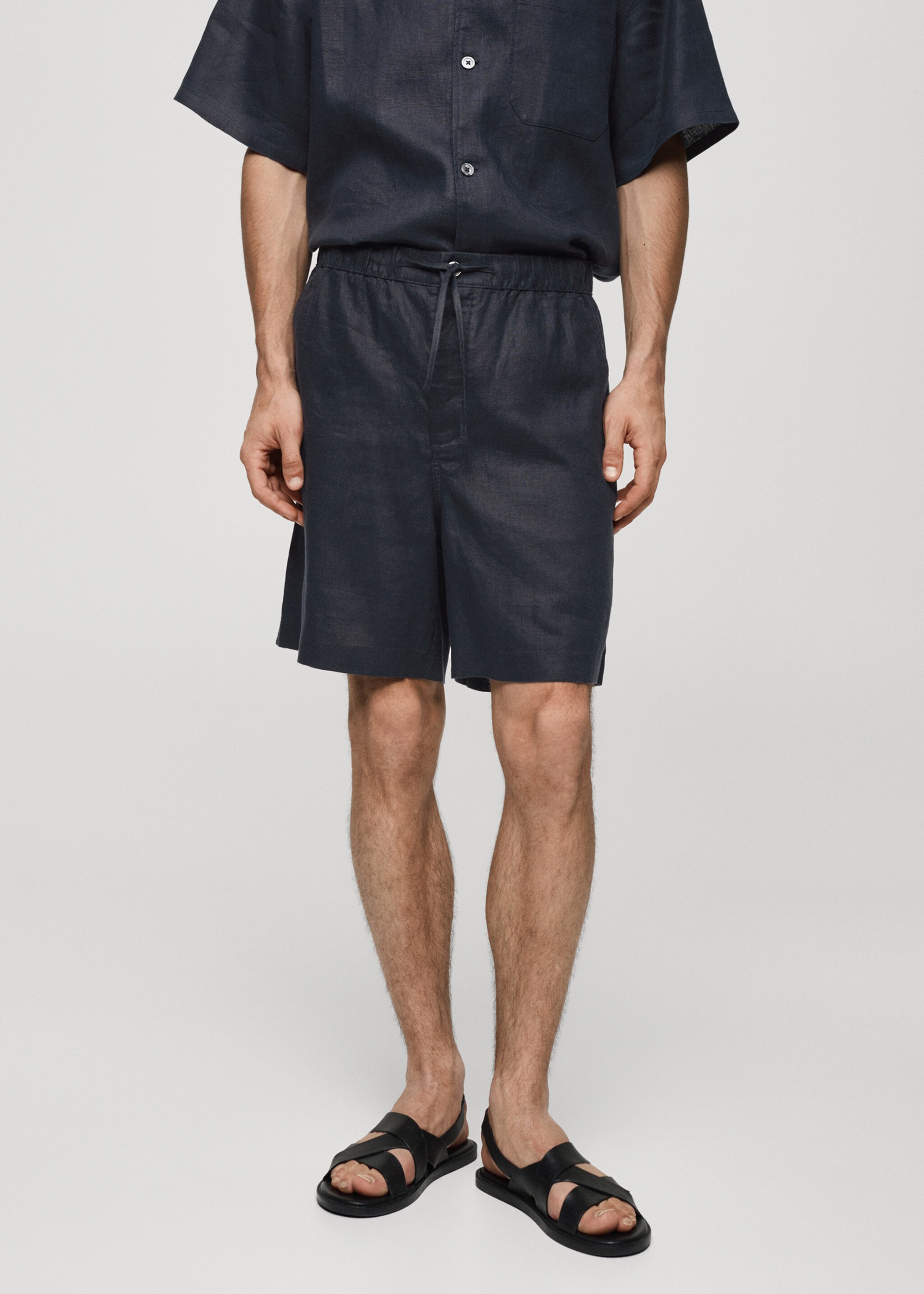 100% linen bermuda shorts with drawstring - Medium plane