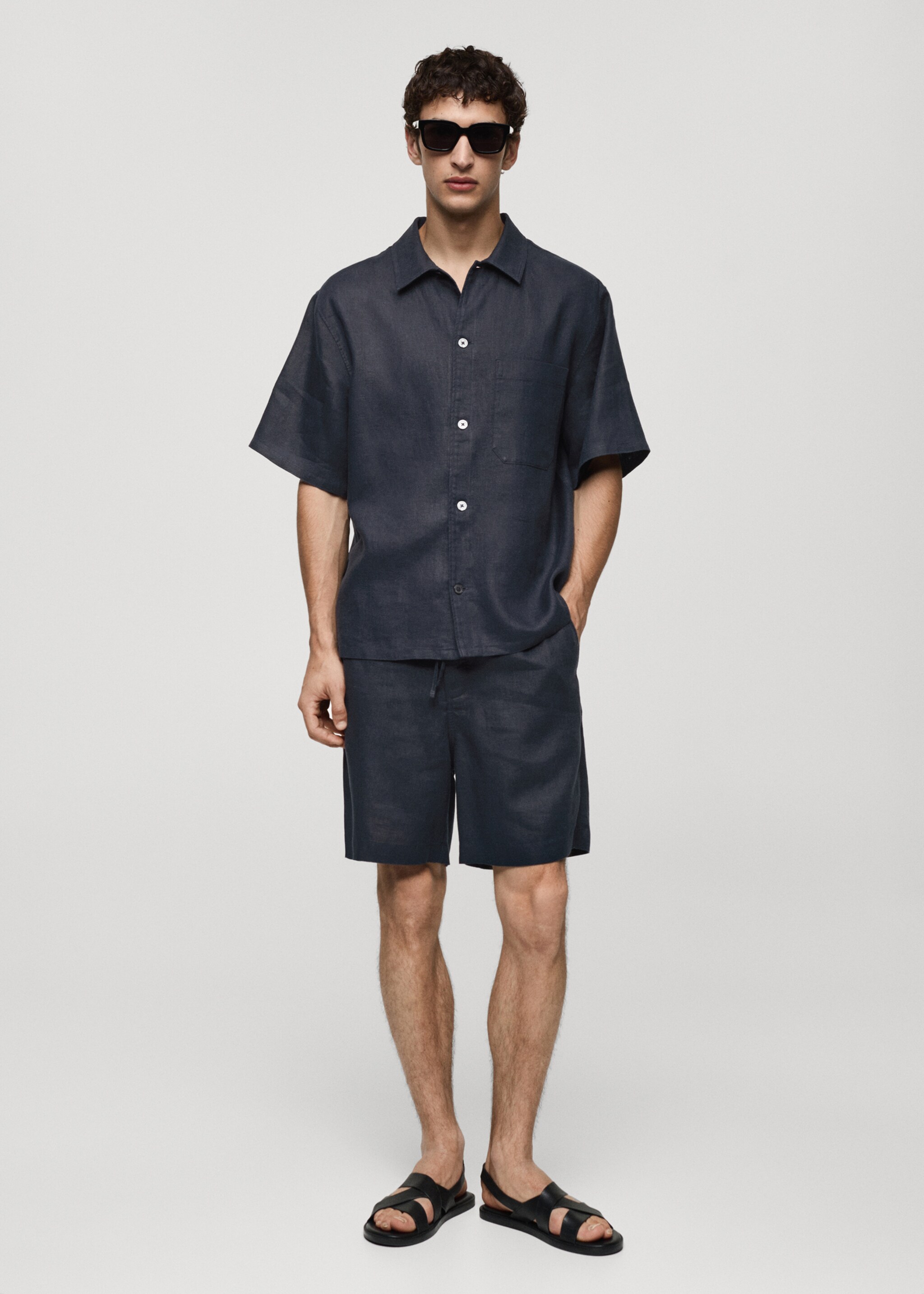 100% linen bermuda shorts with drawstring - General plane