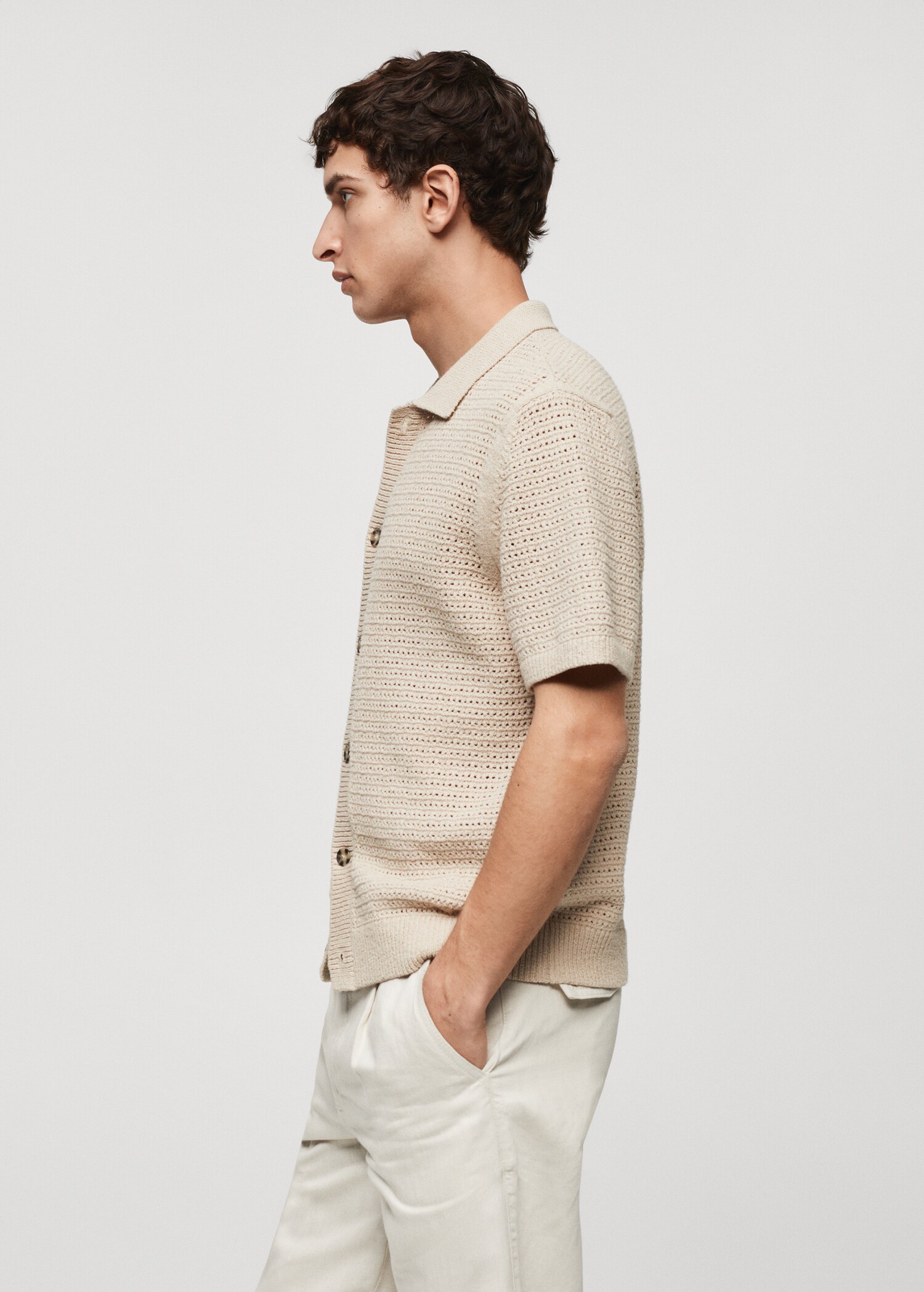 Поло из ажурного трикотажа с пуговицами - Деталь изделия 6