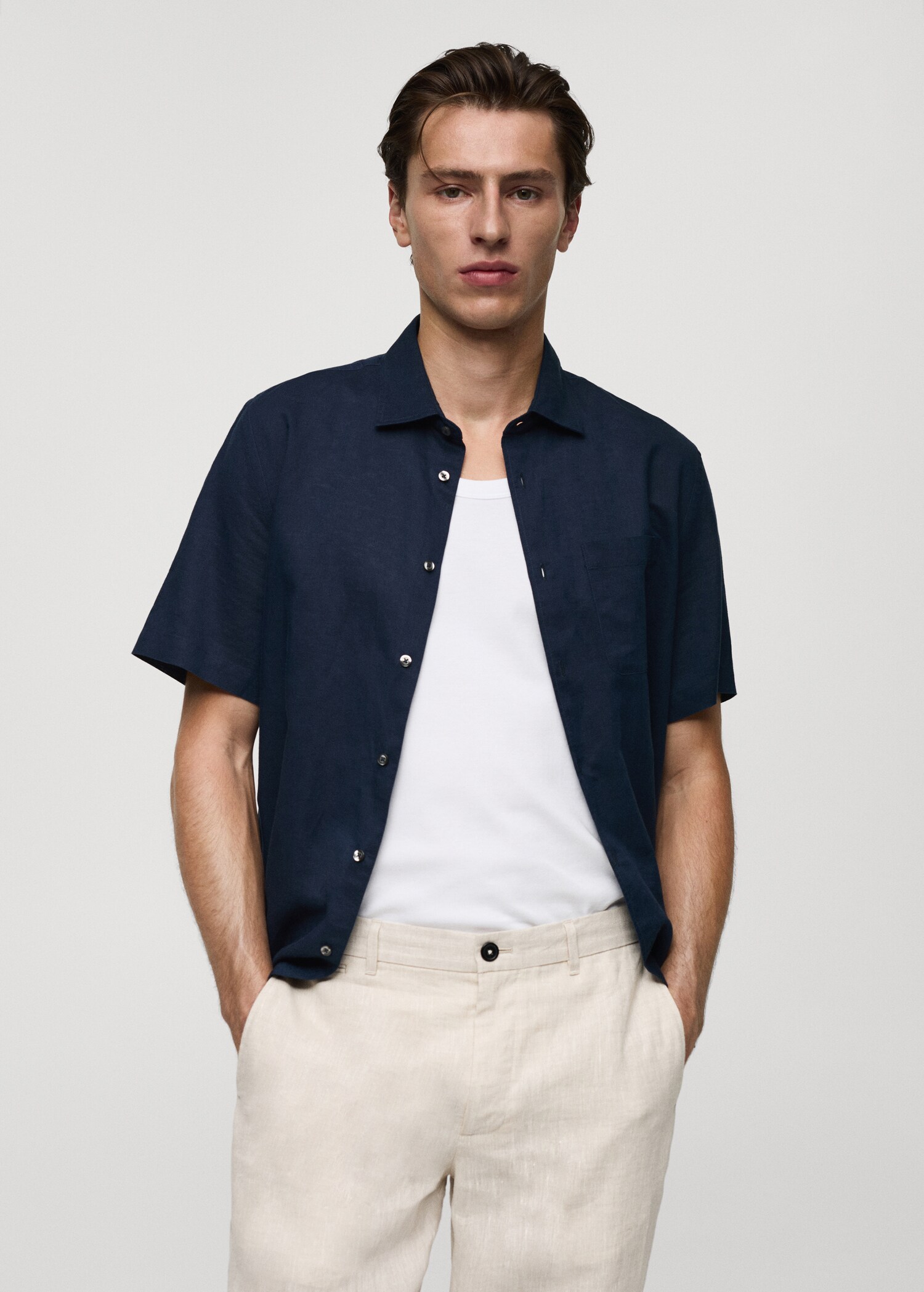 Chemise regular-fit lin poche - Plan moyen