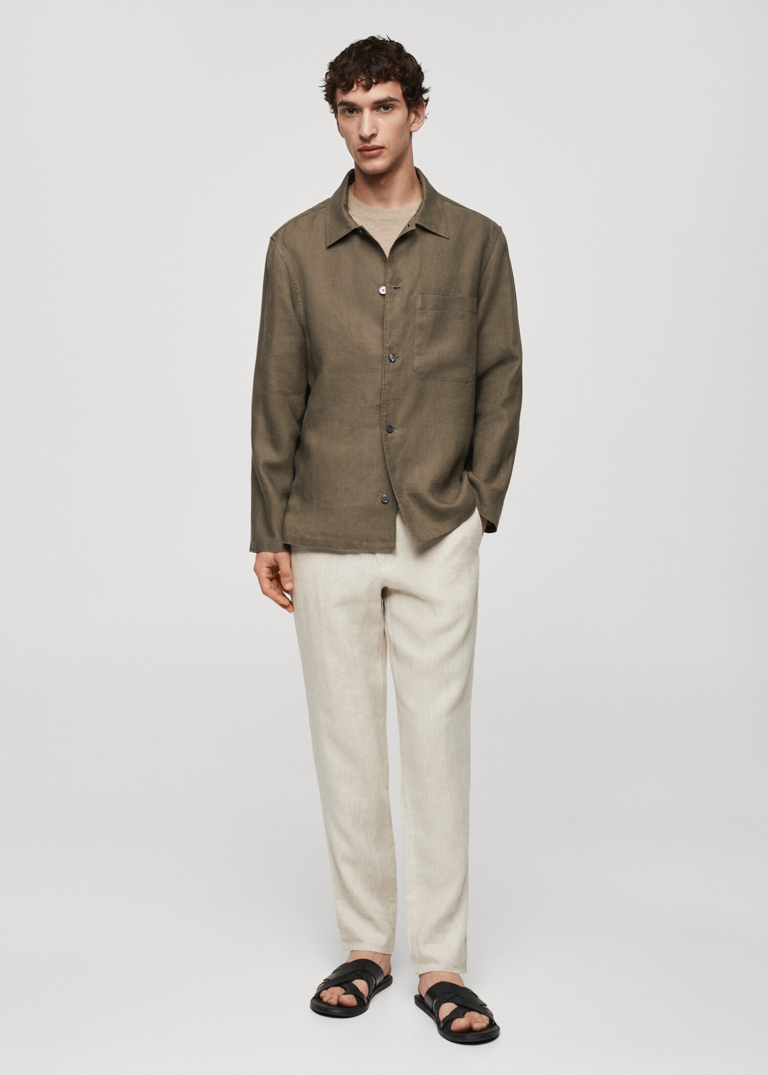 Regular-fit 100% linen overshirt - General plane