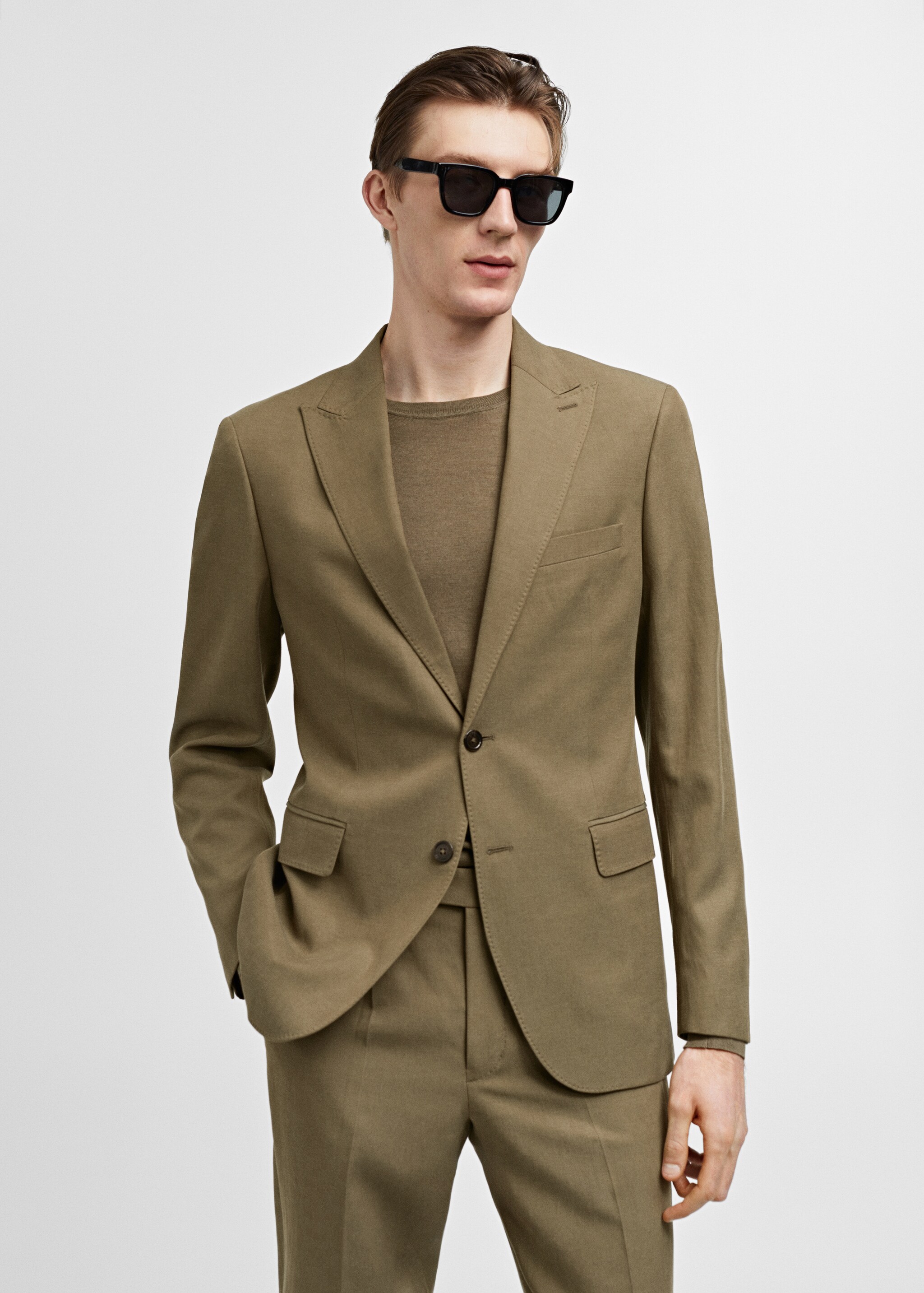 Slim fit linen and cotton suit jacket - Medium plane