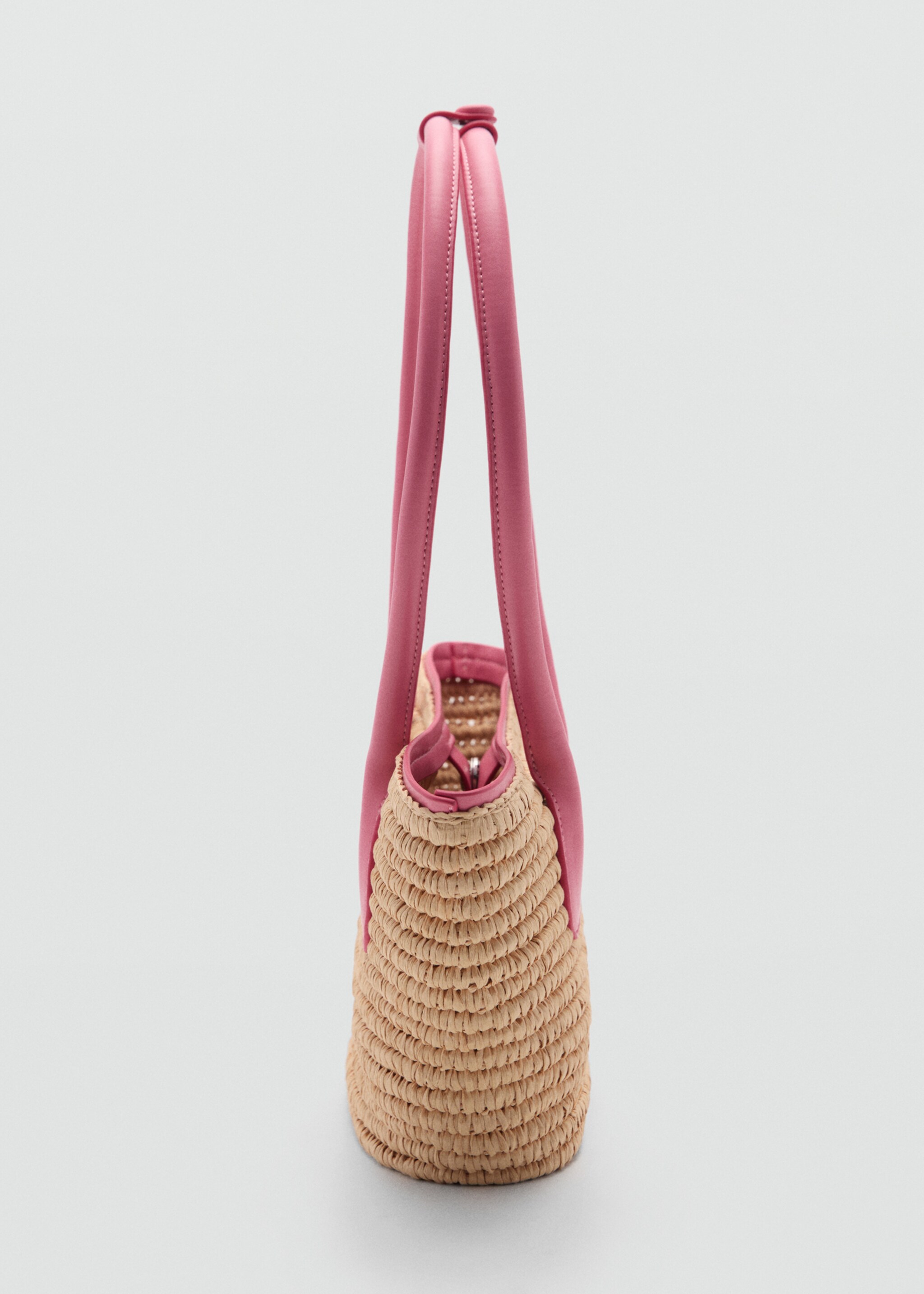 Natural fibre basket bag - Details of the article 2, Bubblegum Pink. Ref: 77000237-00.