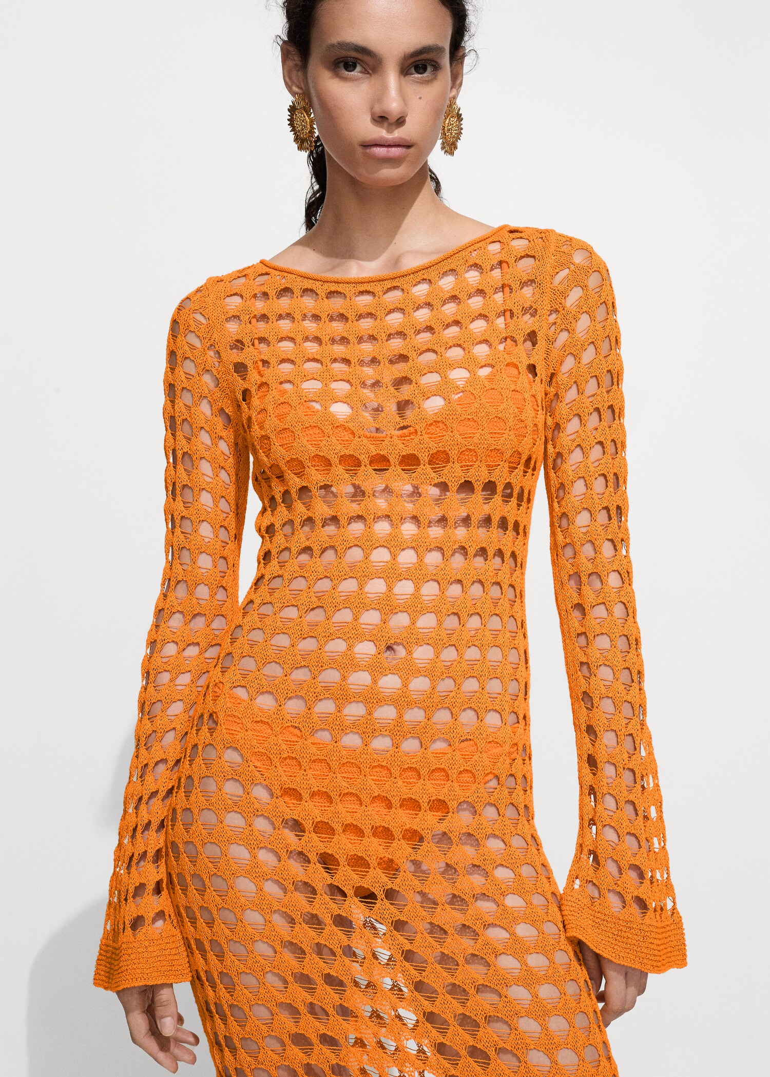 Long openwork knitted dress - Medium plane