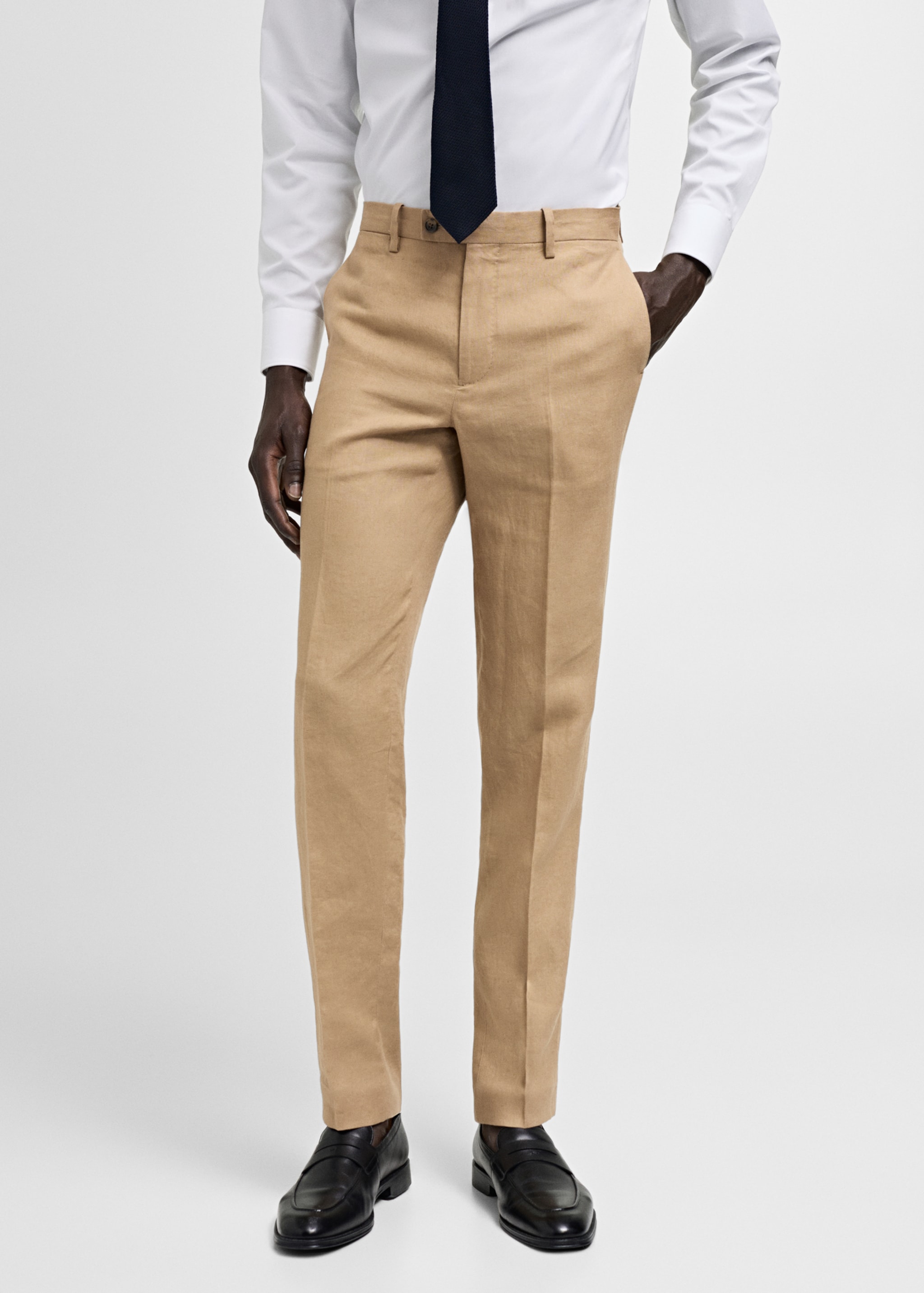 100% linen slim-fit suit pants - Medium plane, Medium Brown. Ref: 77000591-00.
