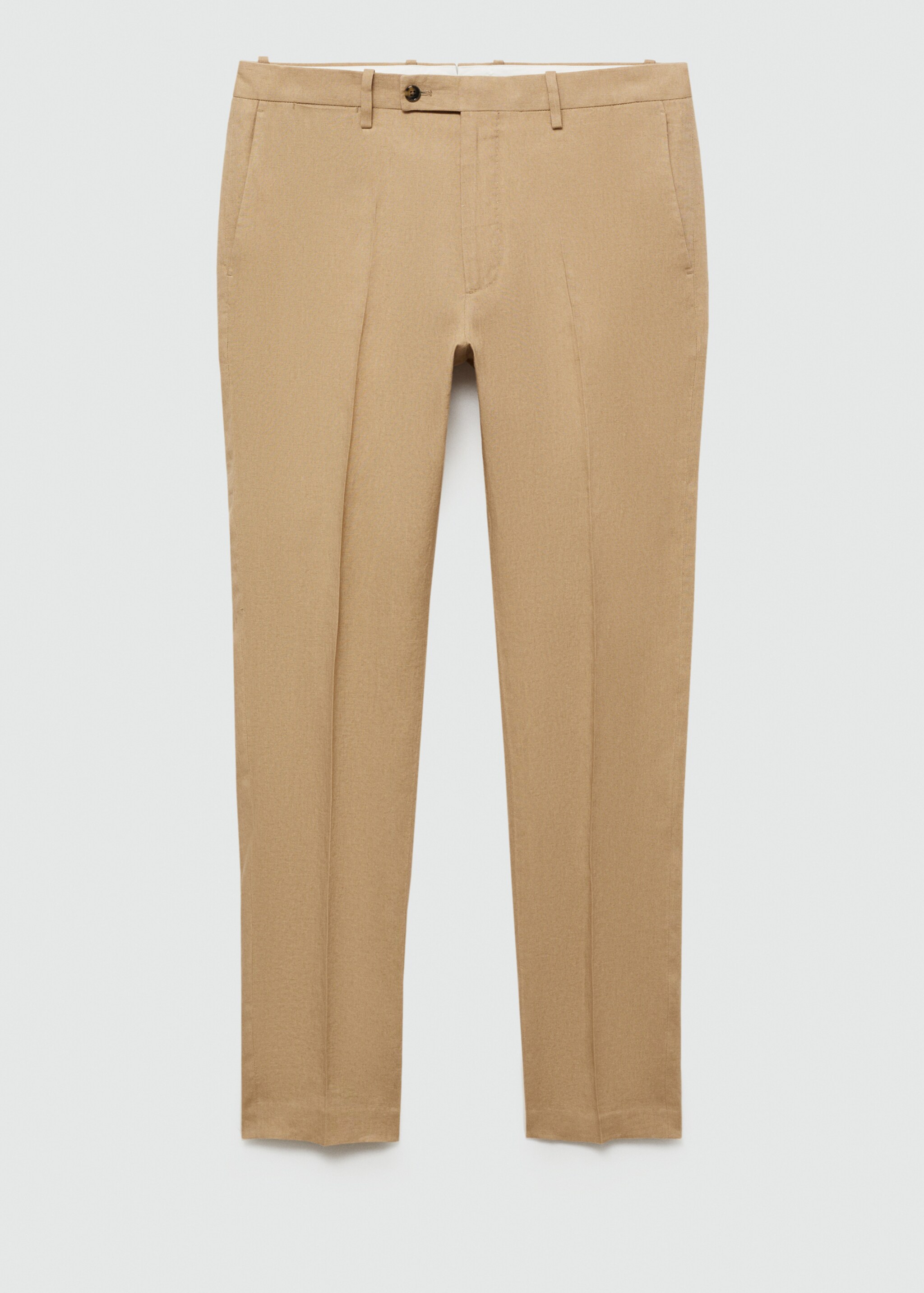 100% linen slim-fit suit pants - Article without model, Medium Brown. Ref: 77000591-00.
