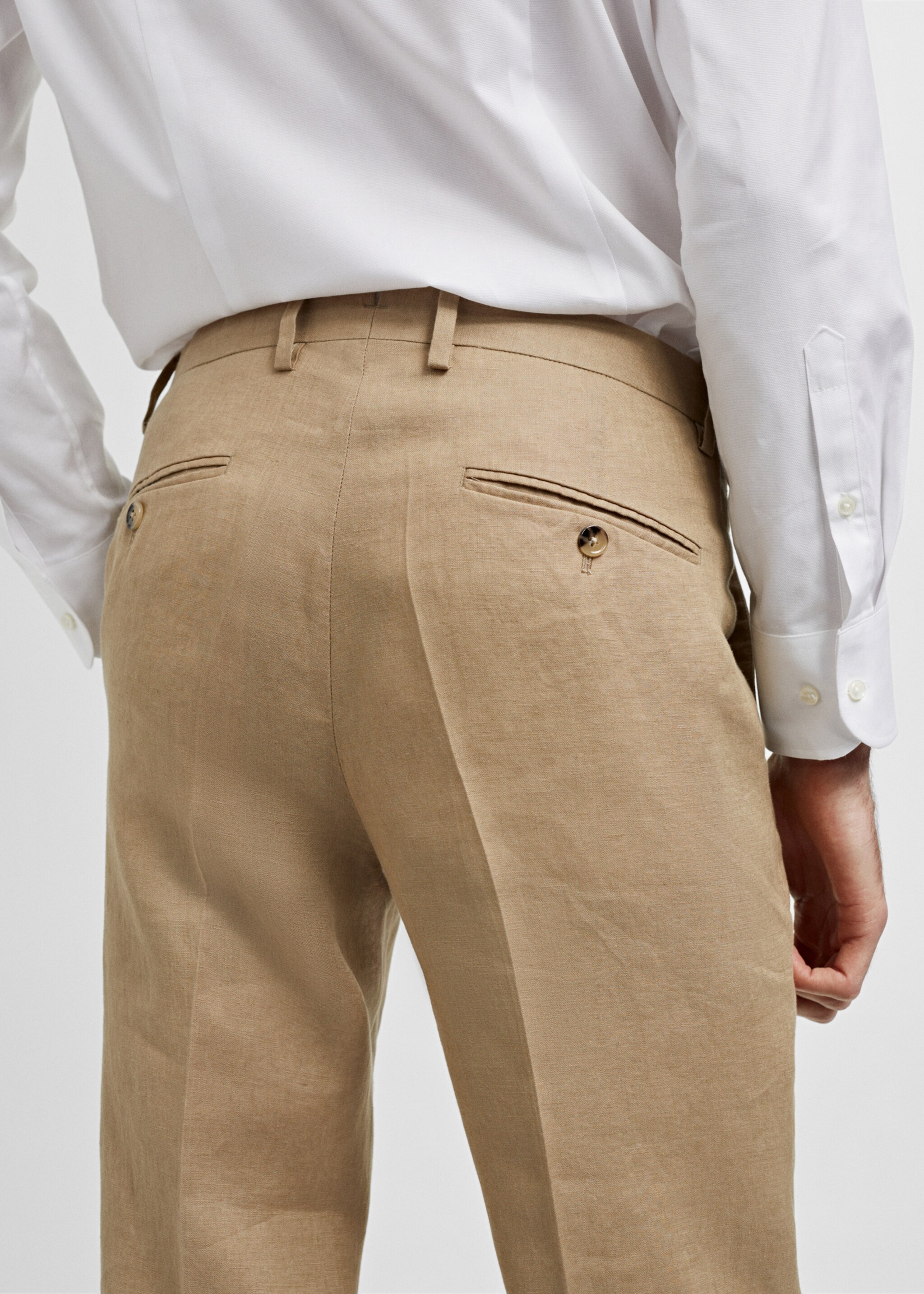100% linen slim-fit suit pants - Details of the article 4, Medium Brown. Ref: 77000591-00.