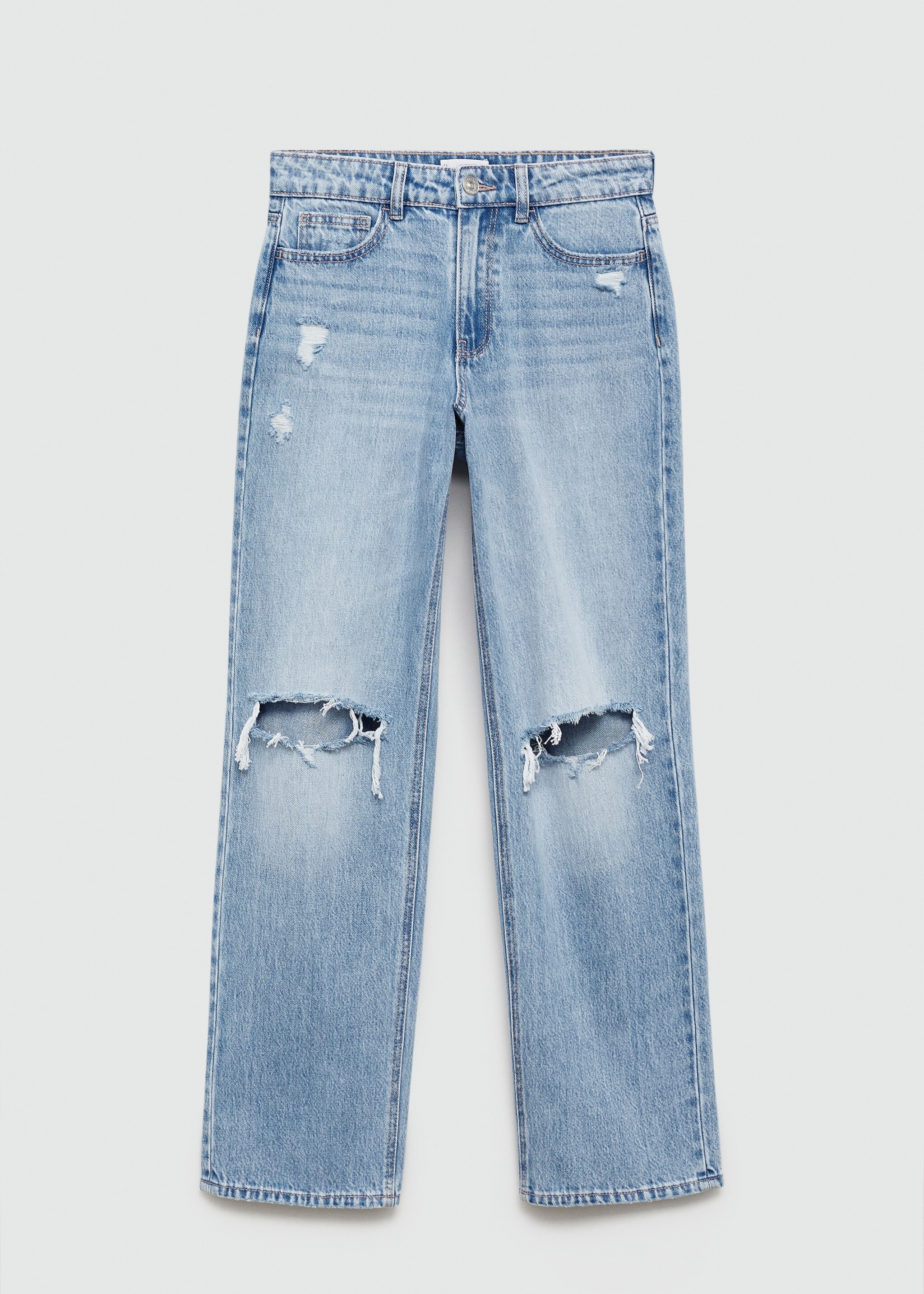 Ripped medium-waist straight jeans - Article without model