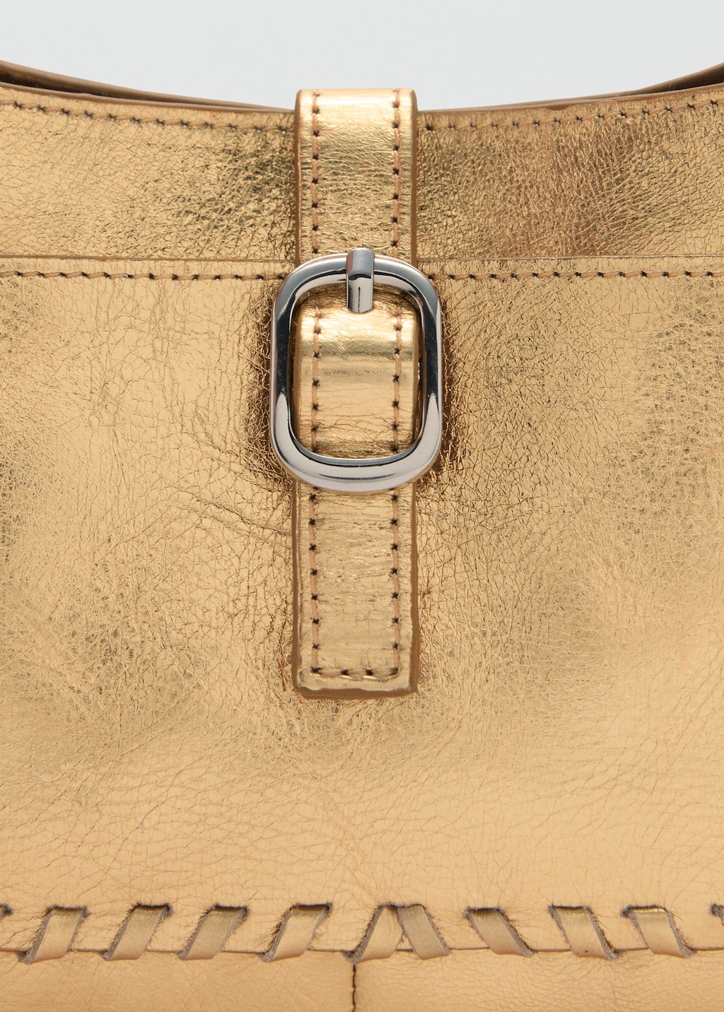 MANGO Leather metallic bag gold One size Woman