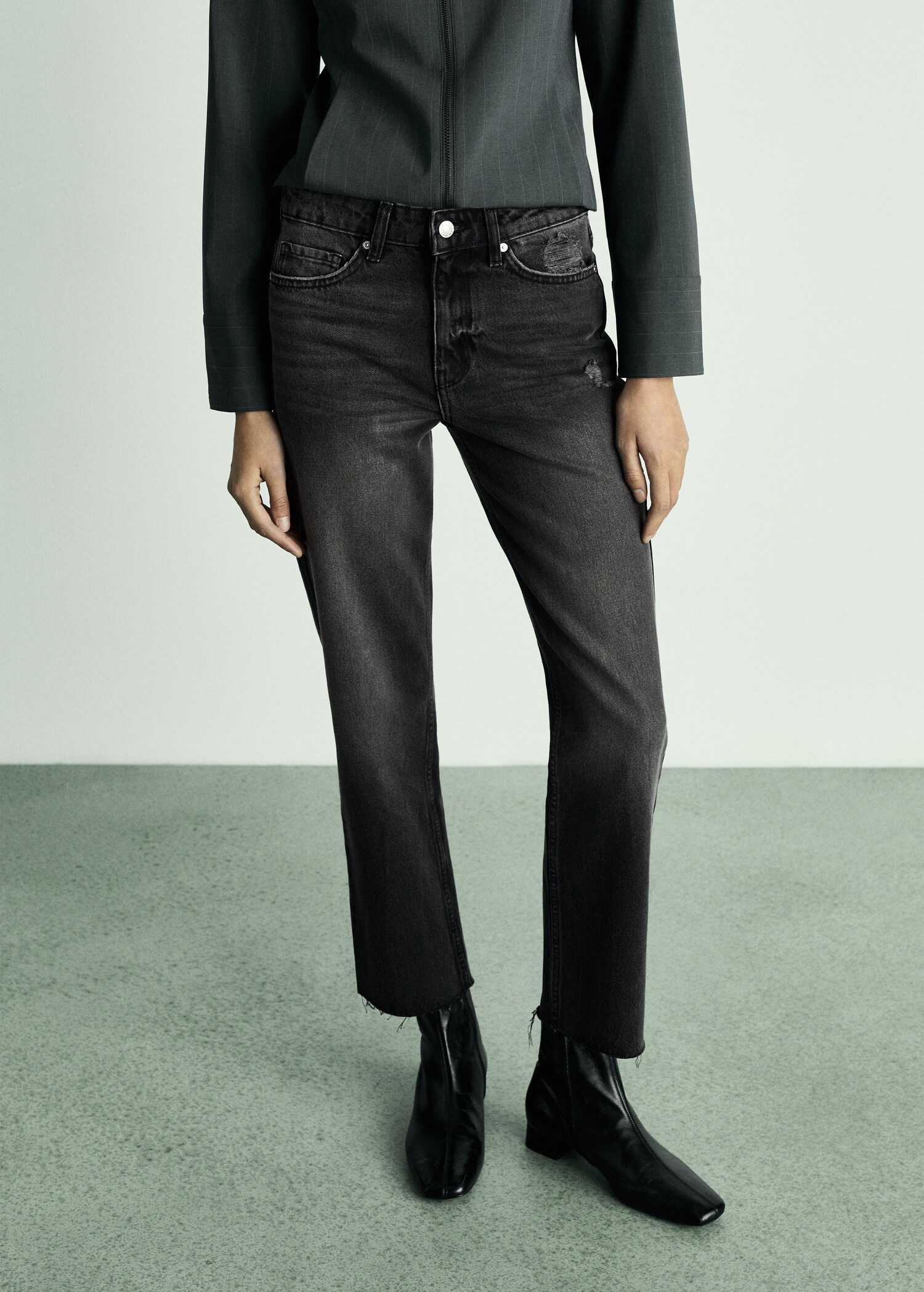 Jeans Blanca rectos crop - Plano medio
