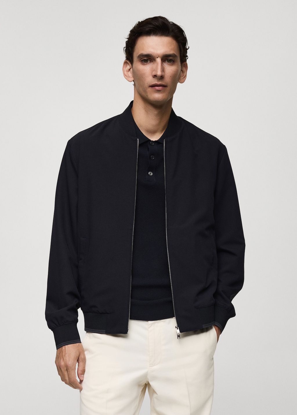 Stretch fabric bomber jacket