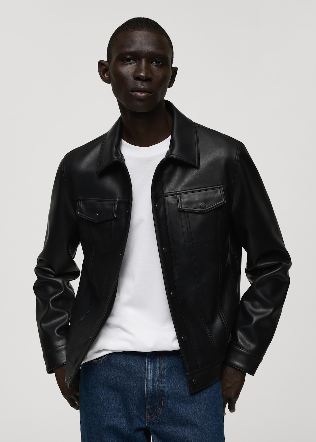 Mango Men s Pockets Detail Leather Effect Jacket Black