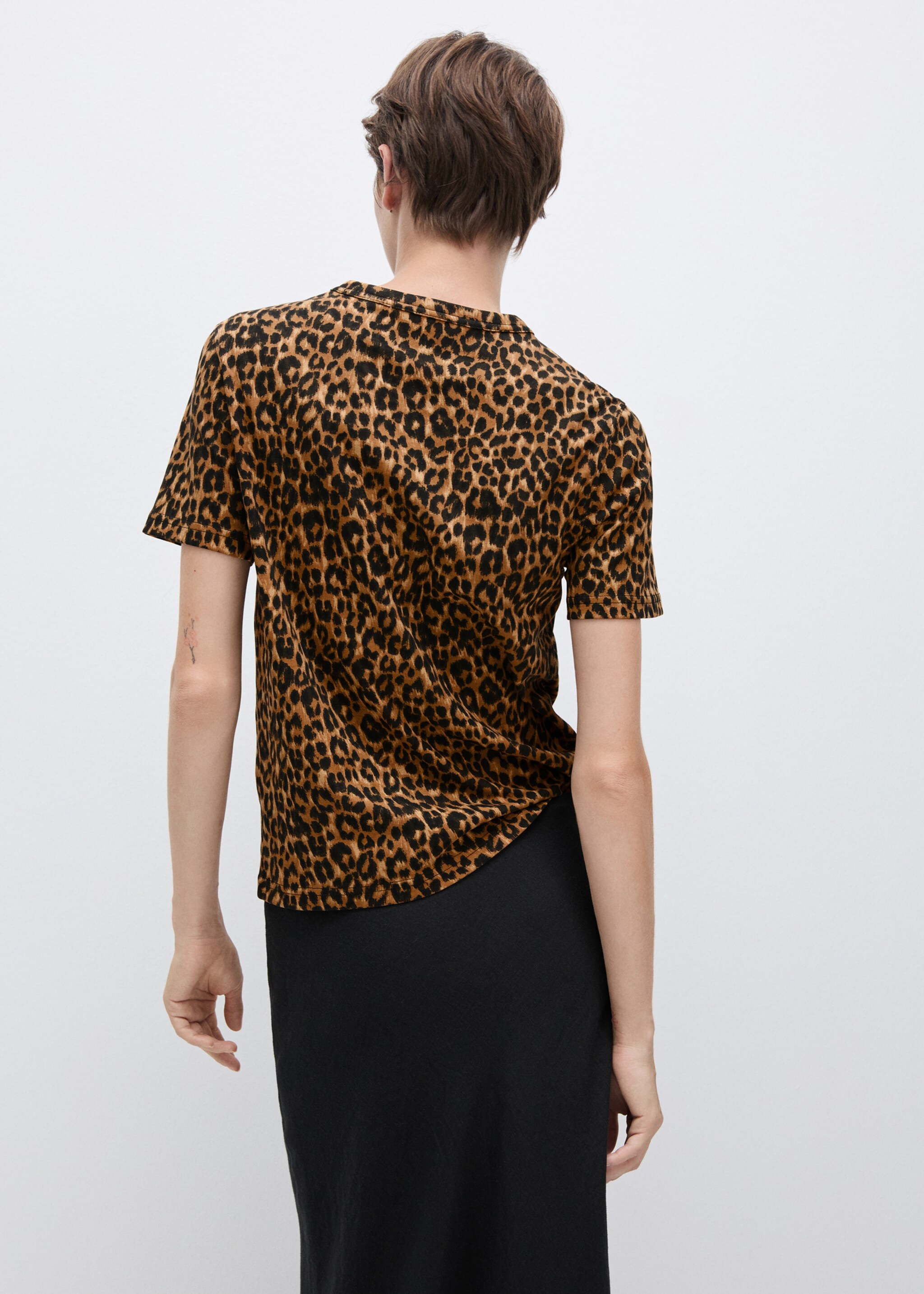 Animal-print cotton t-shirt - Обратная сторона изделия, Коричневый. Ref: 77004787-00.