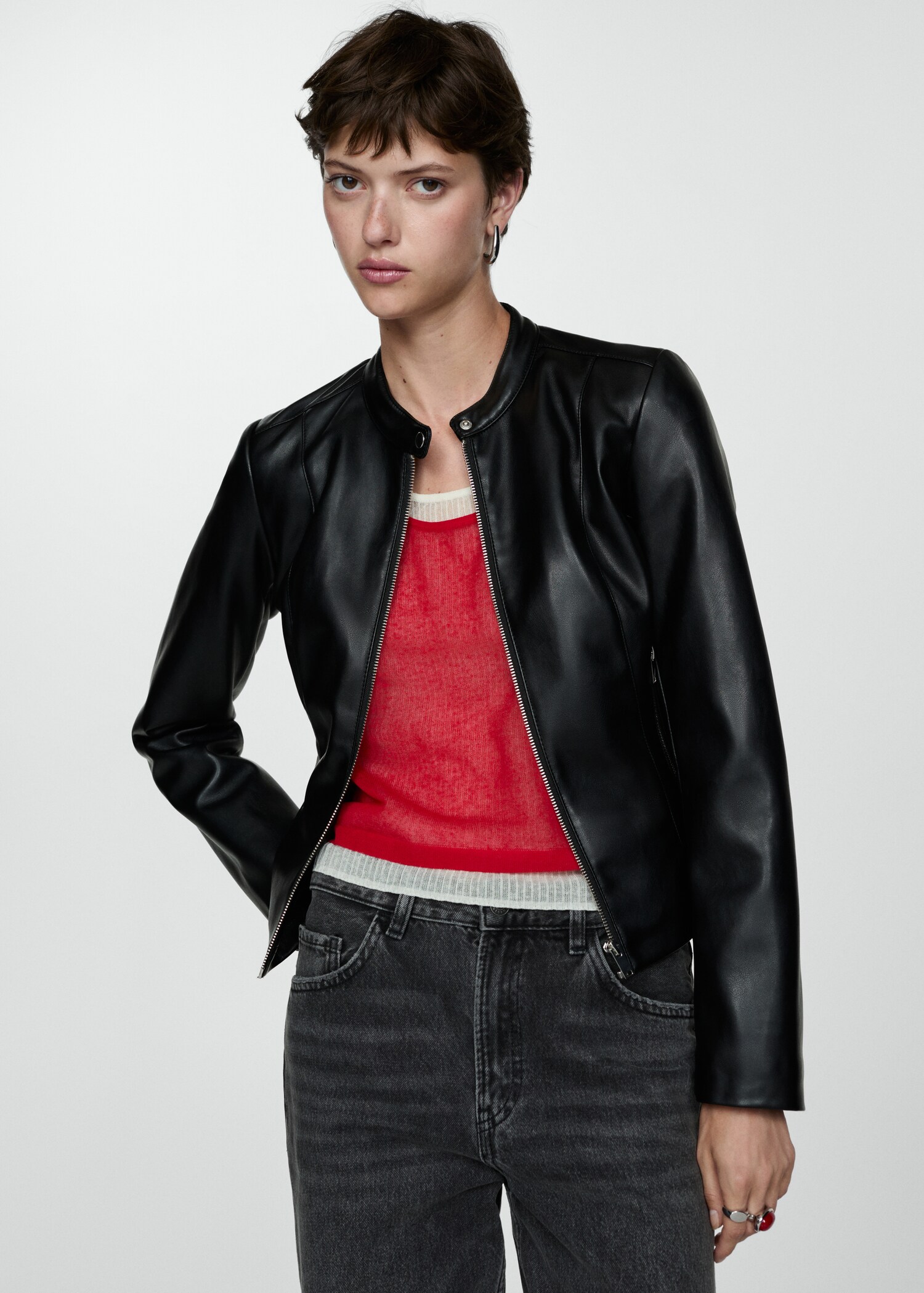 Cazadora biker efecto piel - Plano medio