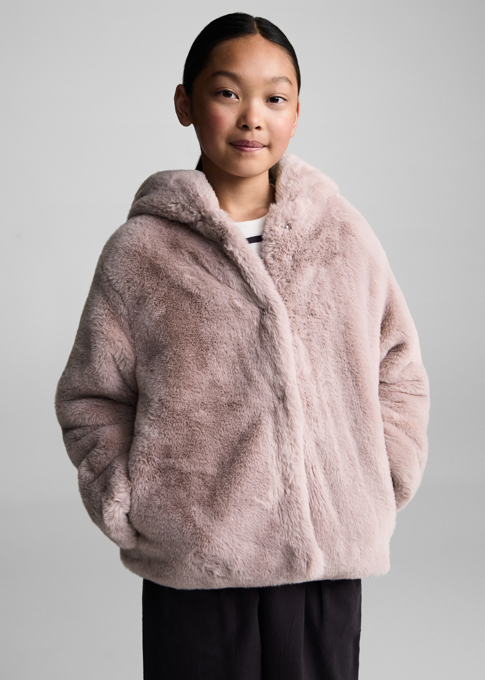 Coat with fur-effect hood - Medium plane