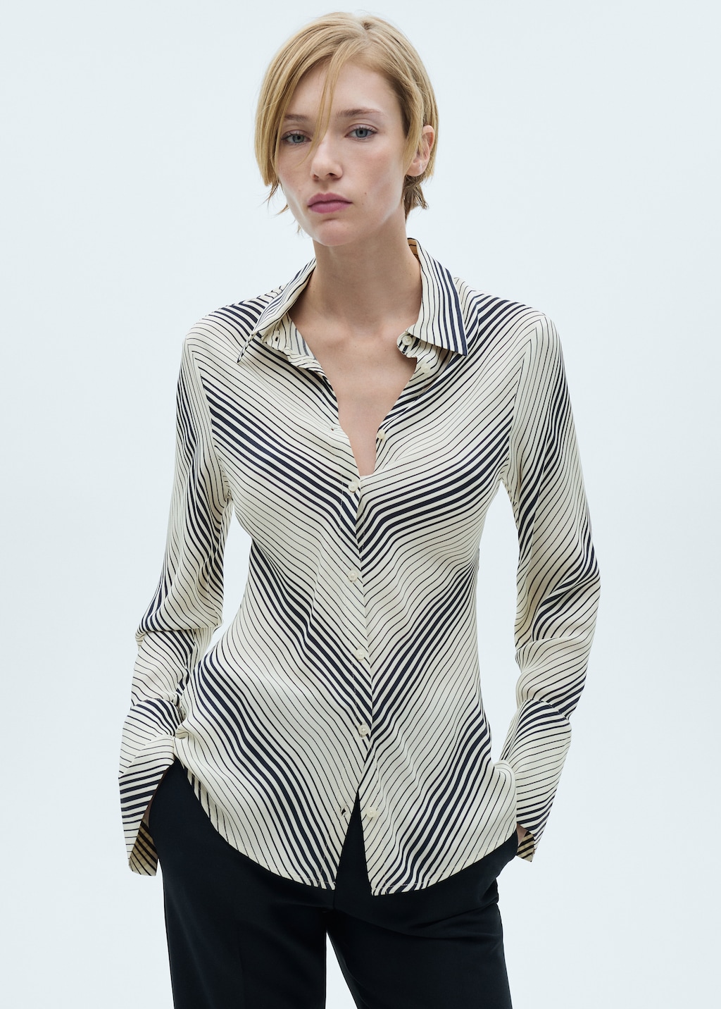 Striped shirt with flared sleeves