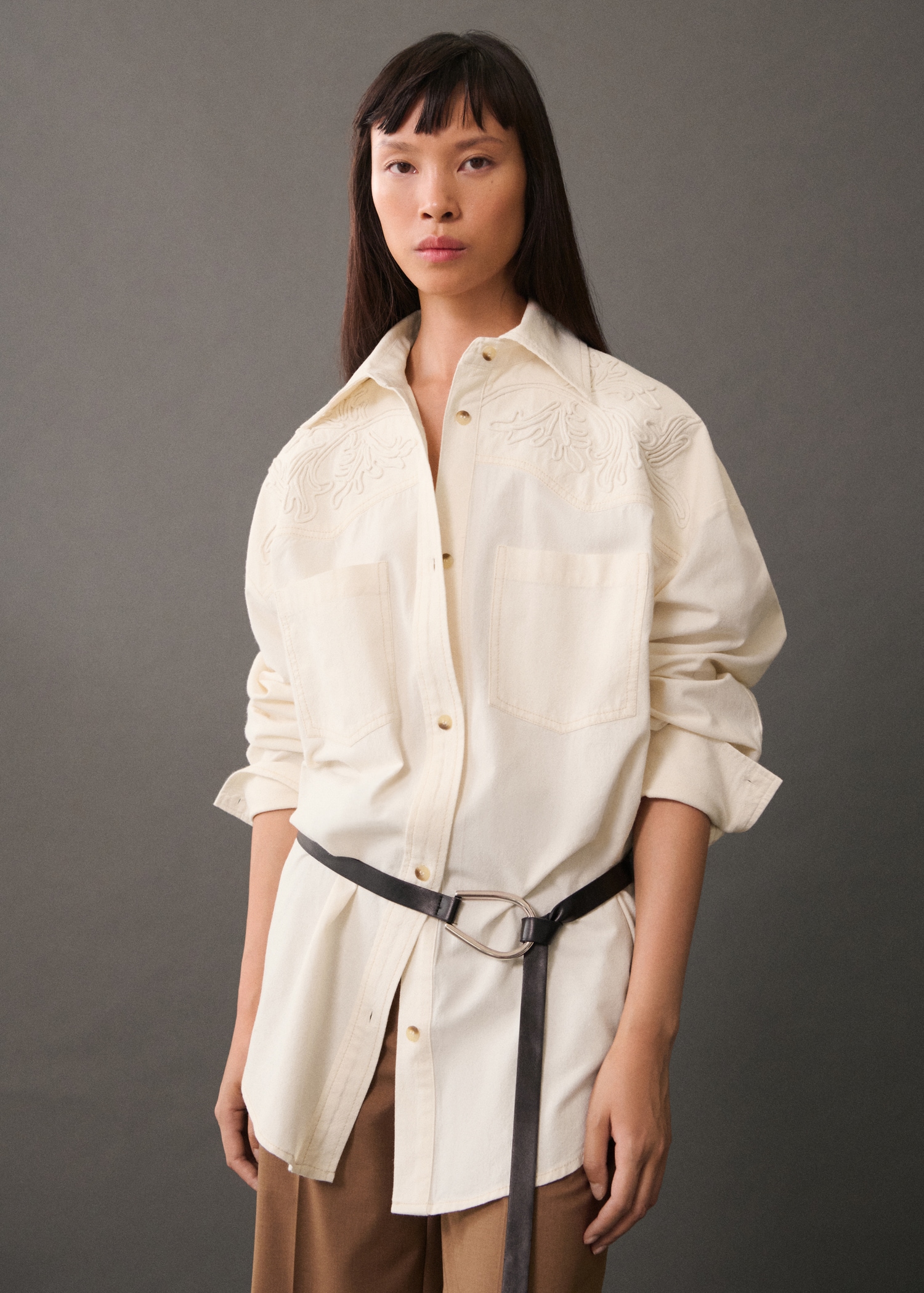 Shirt with decorative stitching - Medium plane